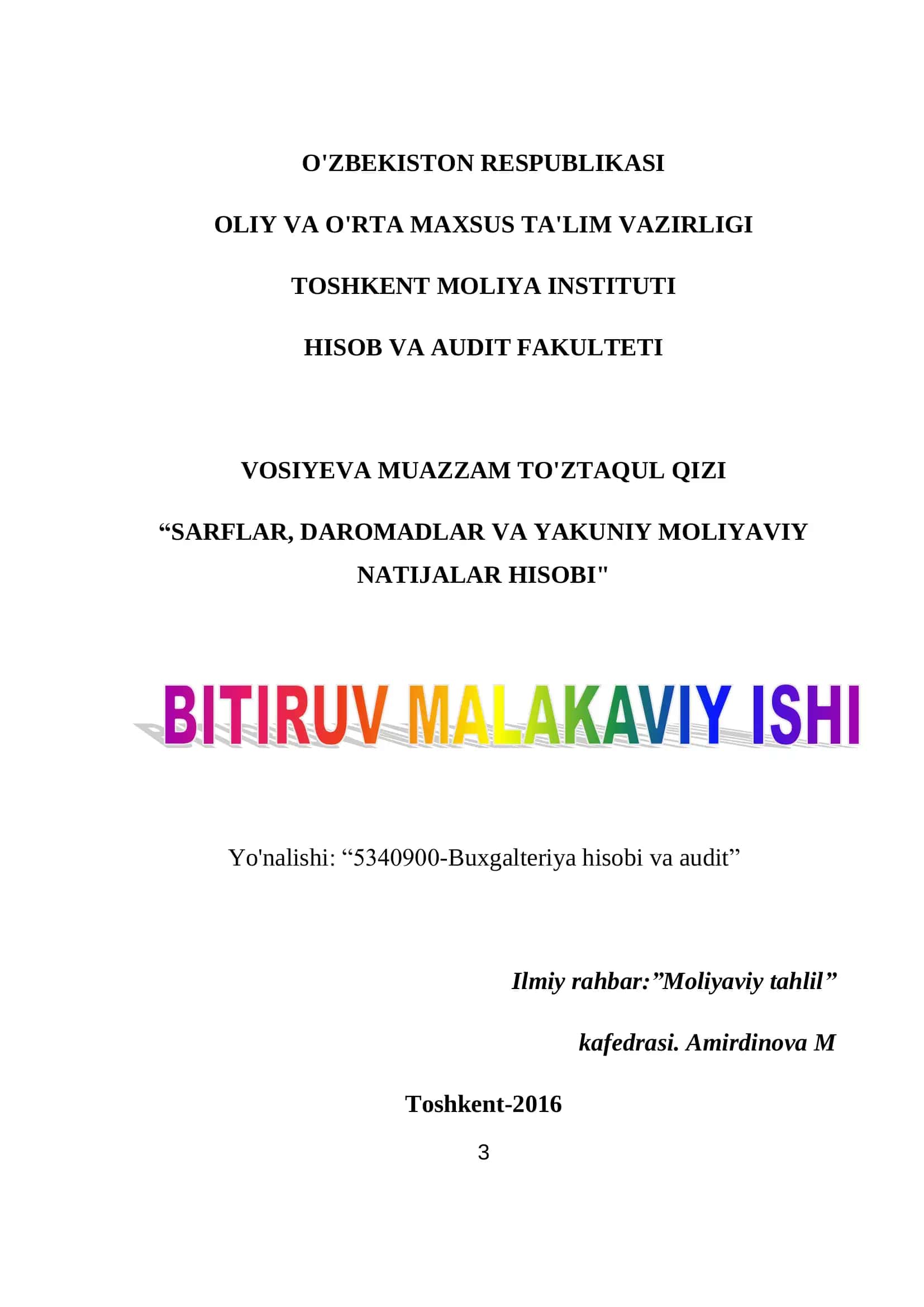 Sarflar, daromadlar va yakuniy moliyaviy natijalar hisobi 1