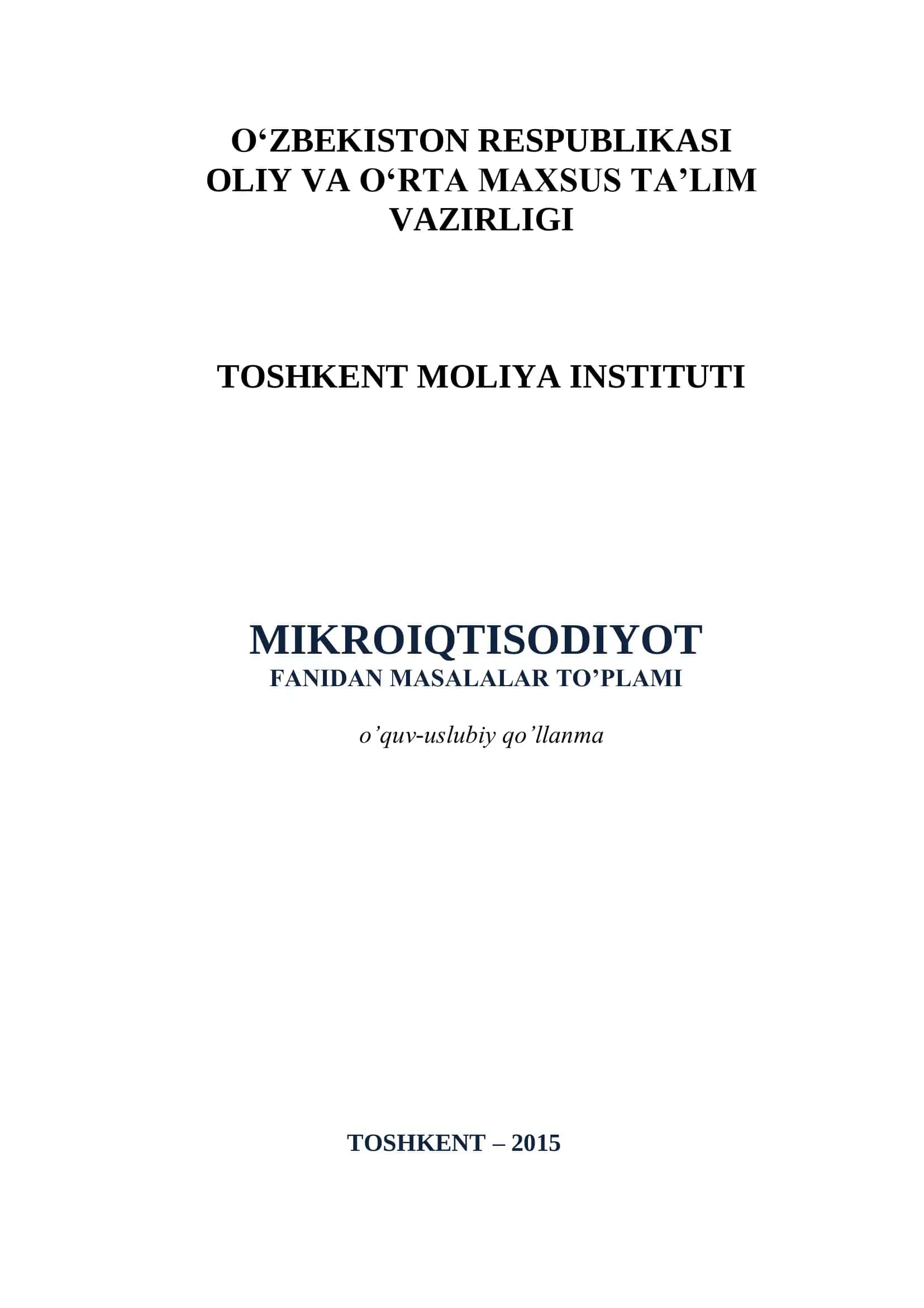Mikroiqtisodiyot fanidan masalalar to’plami 1