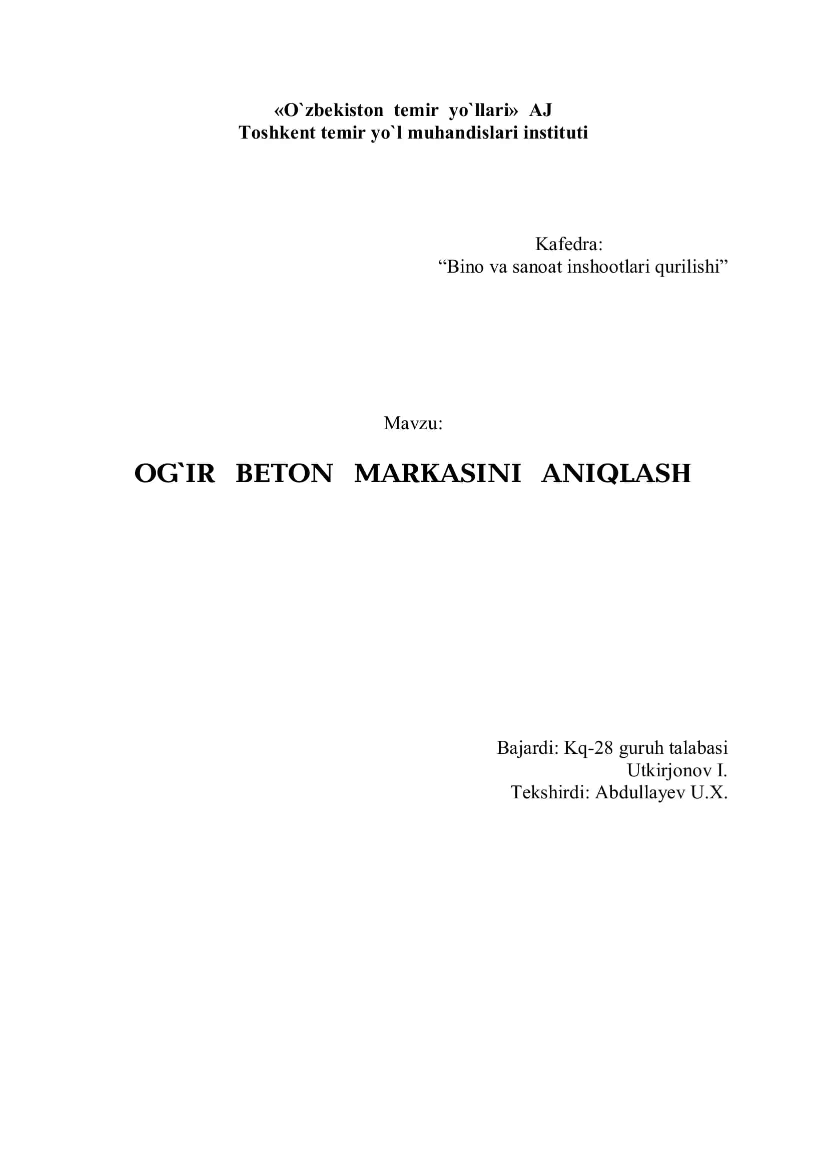 OG`IR BЕTON MARKASINI ANIQLASН 1
