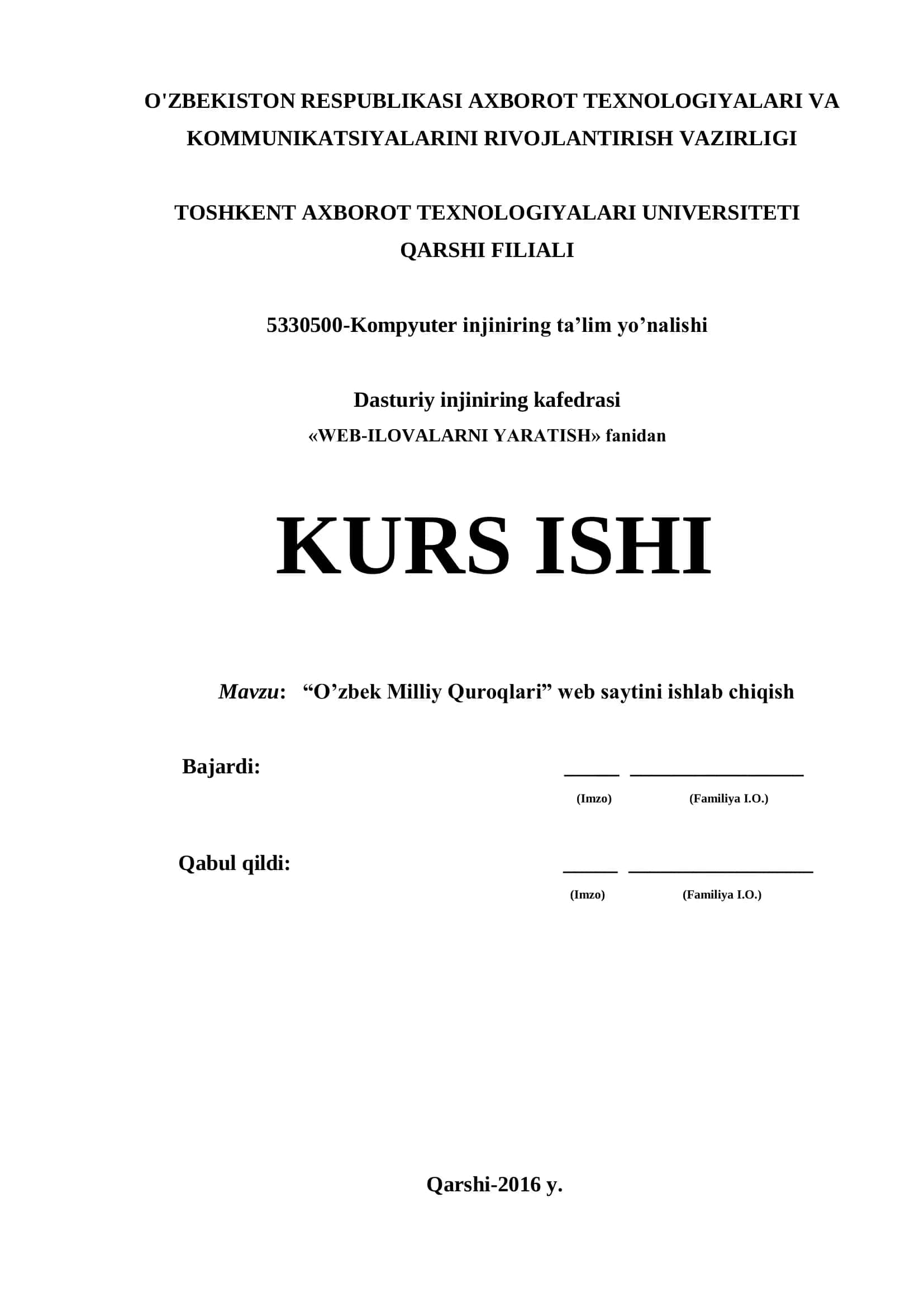 “O’zbek Milliy Quroqlari” web saytini ishlab chiqish 1