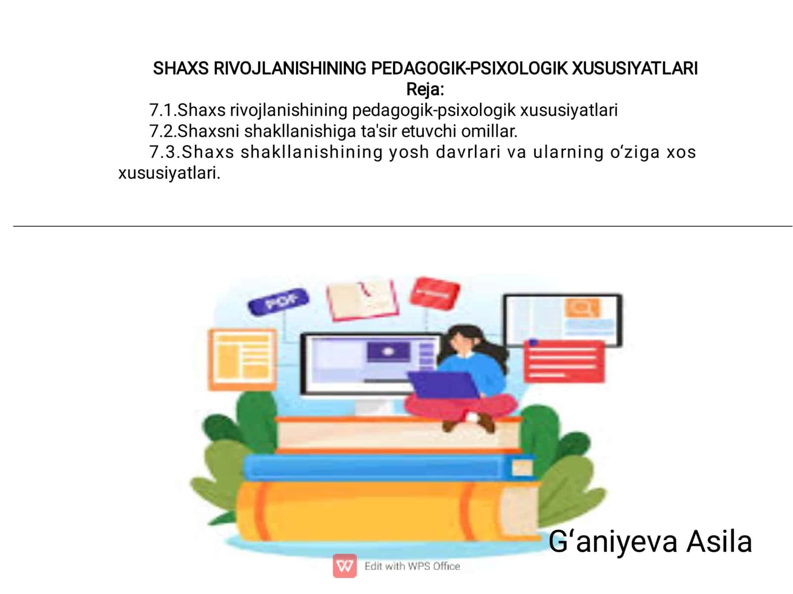 Shaxs rivojlanishining pedagogik psixologik yondashuvlari 1