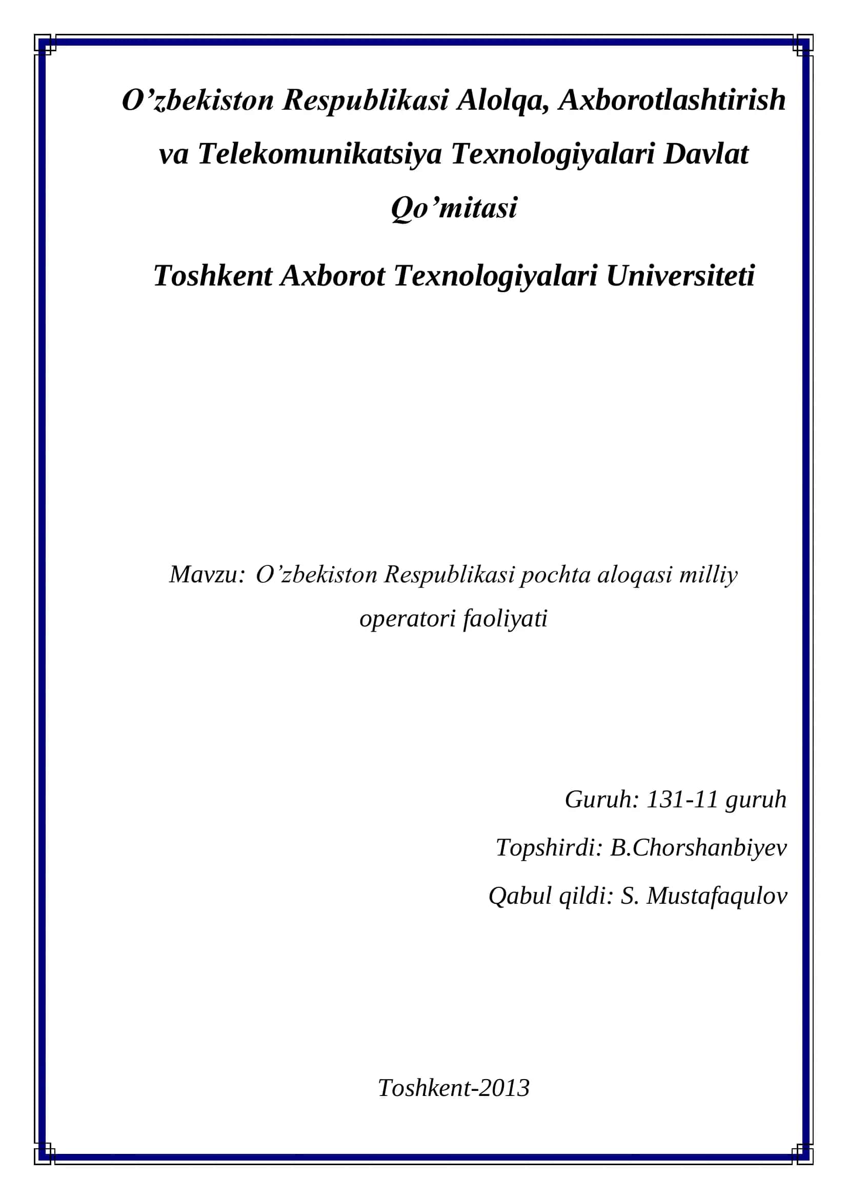 O’zbekiston pochta aloqasi milliy operatori faoliyati 1