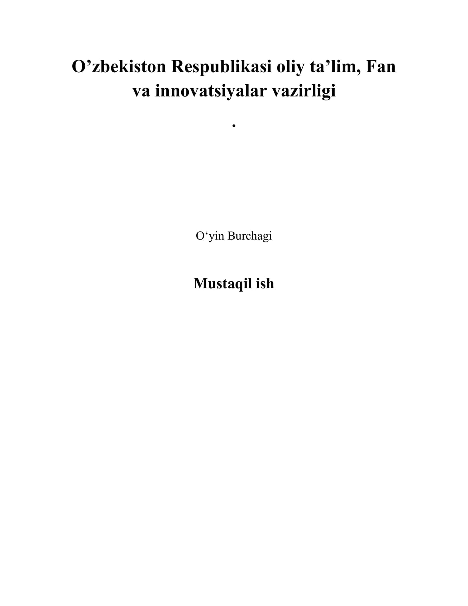 Oʻyin Burchagi 1