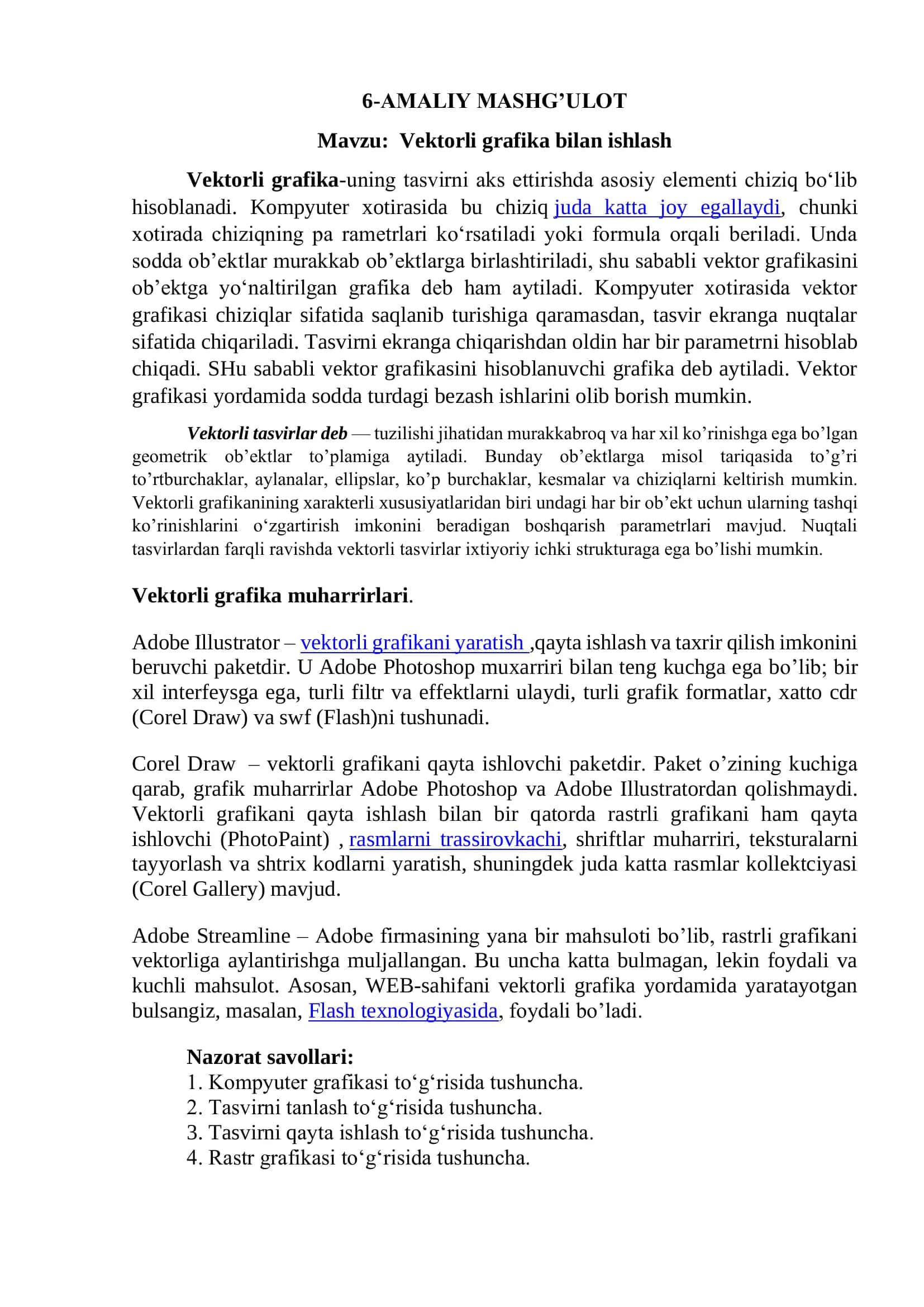 Vektorli grafika bilan ishlash 1