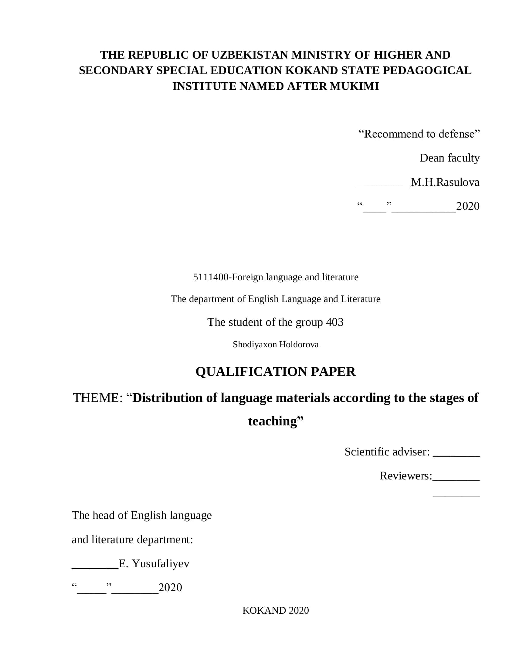 Distribution of language materials according to the stages of teaching 1
