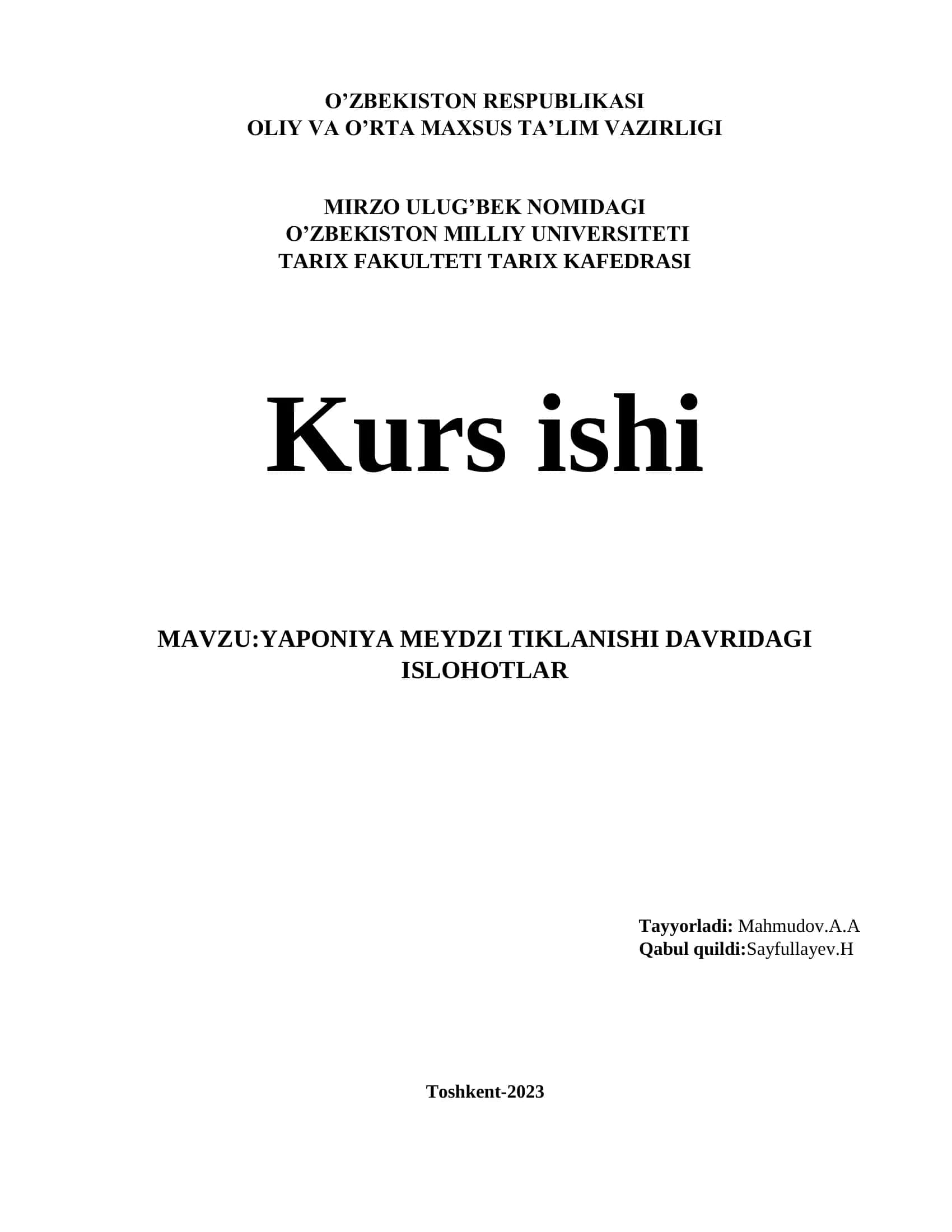 Yaponiya Meydzi Tiklanishi Davridagi Ishlar 1