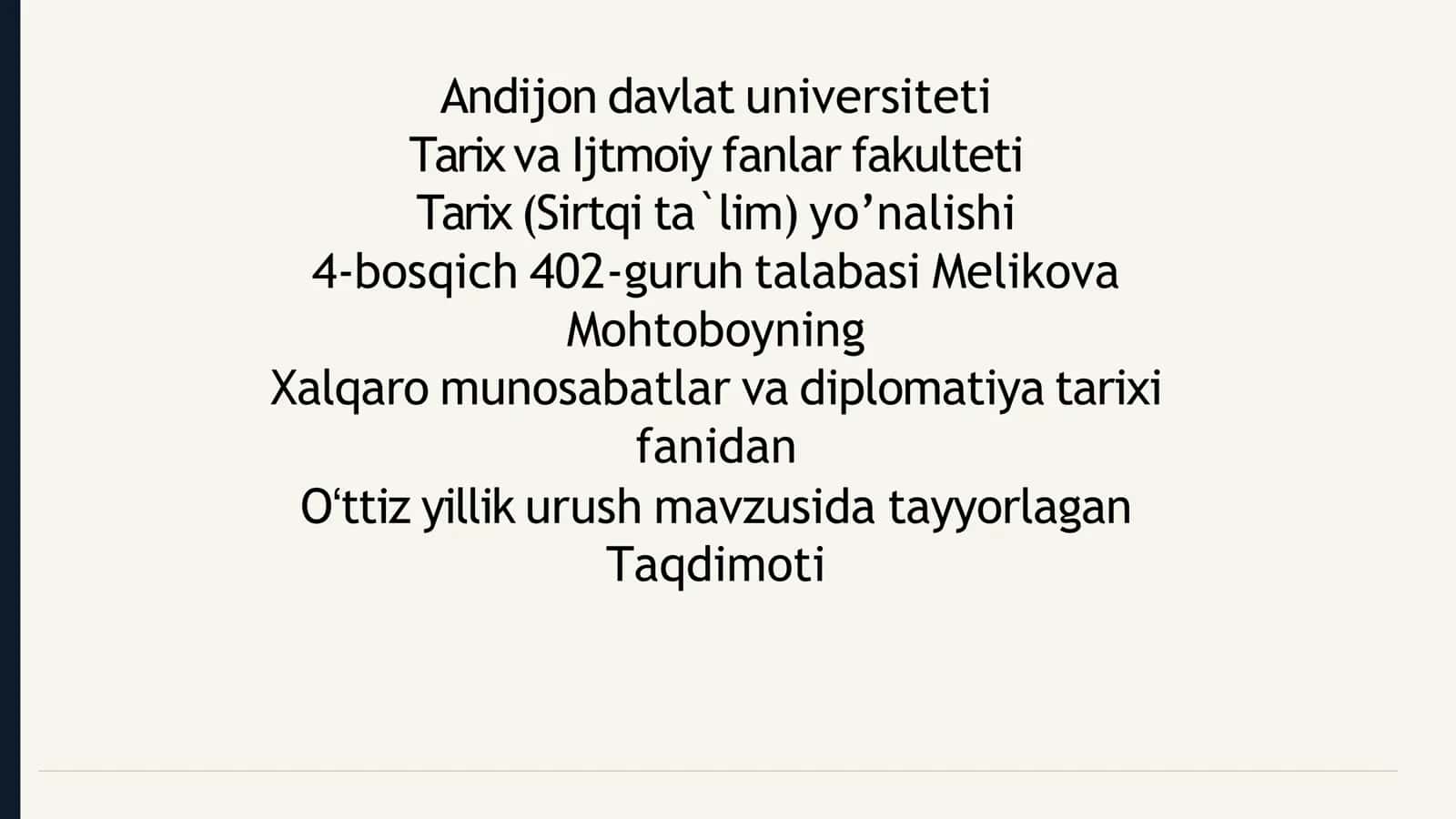Oʻttiz yillik urush mavzusida tayyorlagan Taqdimoti 1