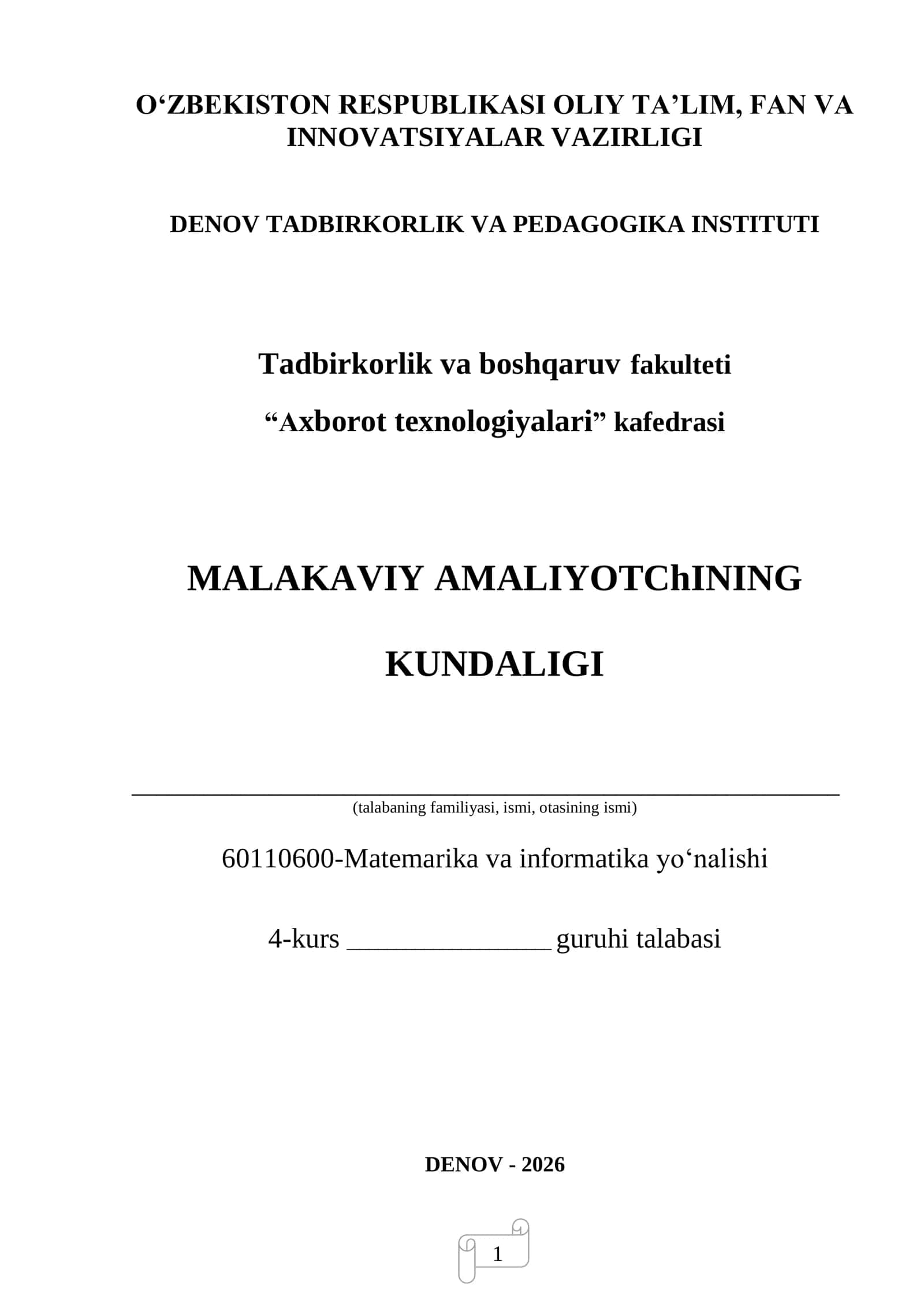 MALAKAVIY AMALIYOTChINING KUNDALIGI 1