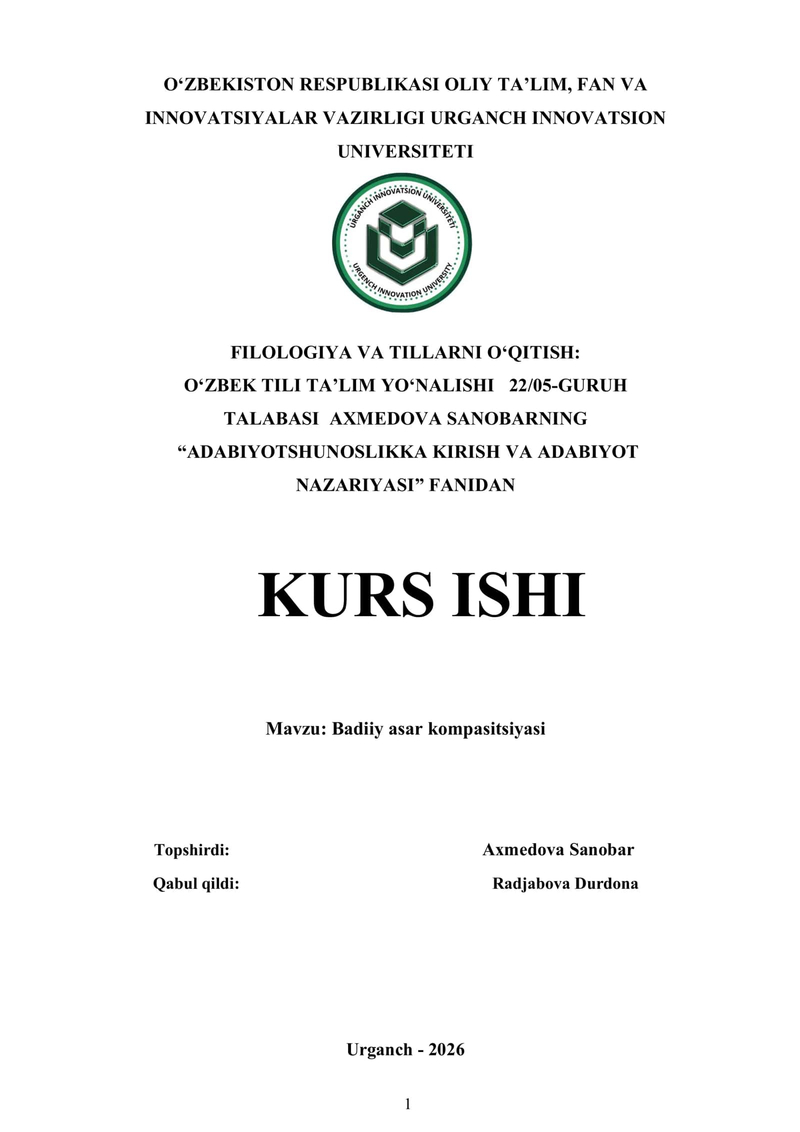 Badiiy asar kompasitsiyasi 1