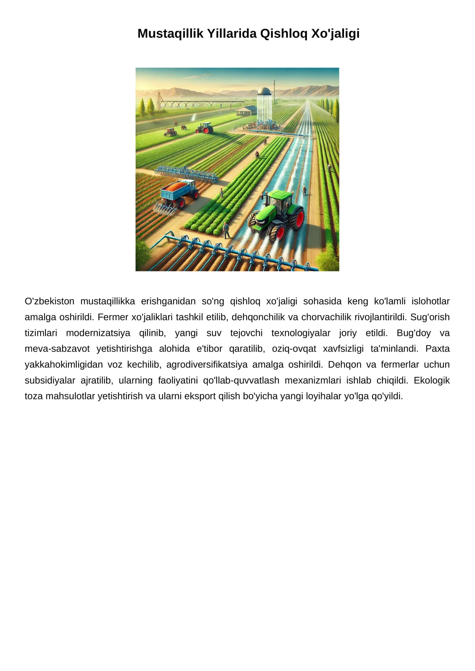 Mustaqillik Yillarida Qishloq Xo'jaligi 1