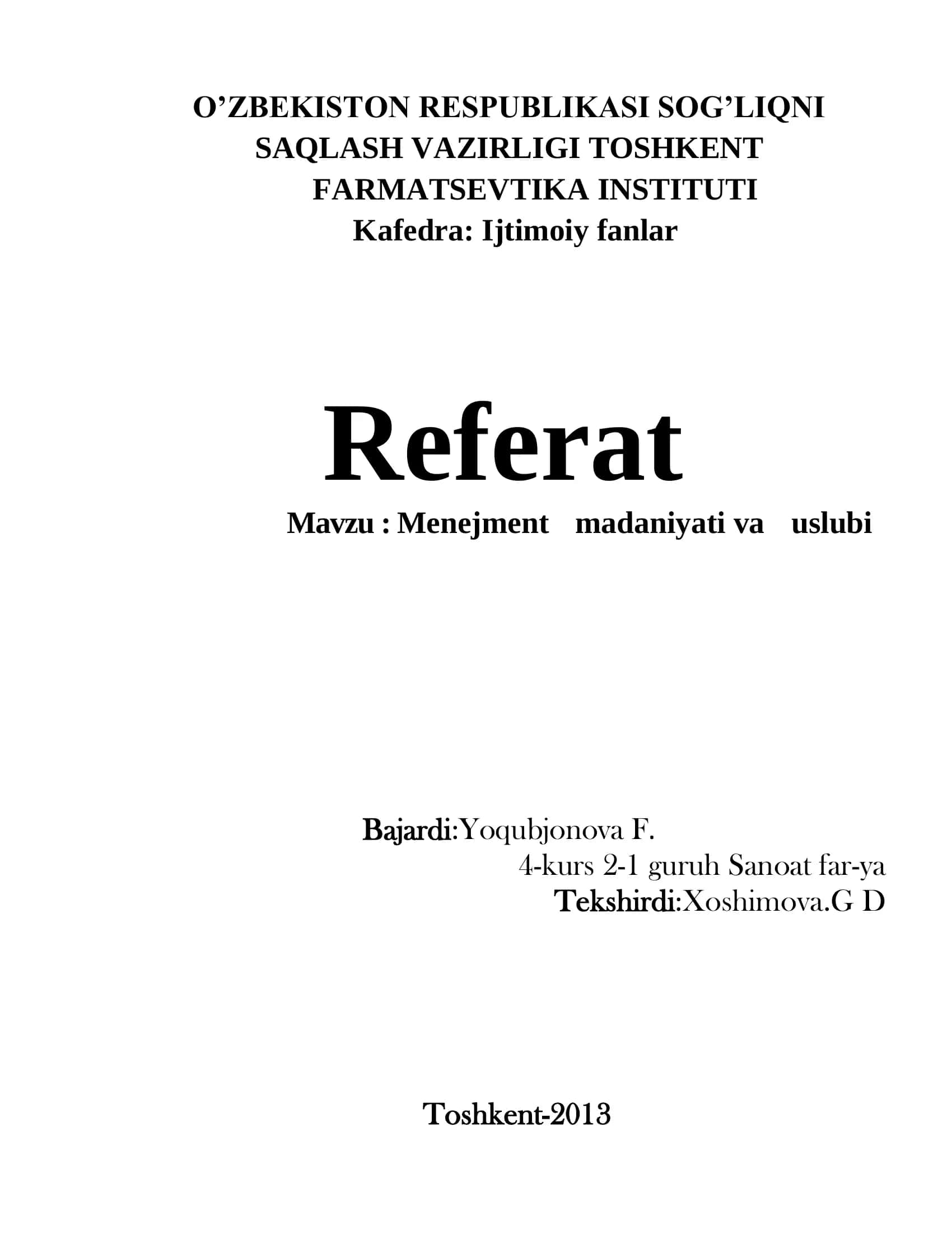 Menejment madaniyati va uslubi 1