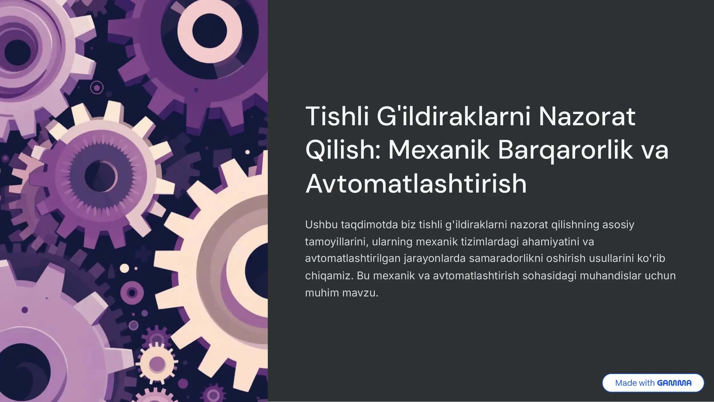 Tishli g'ildiraklarni nazorat gilish. 1