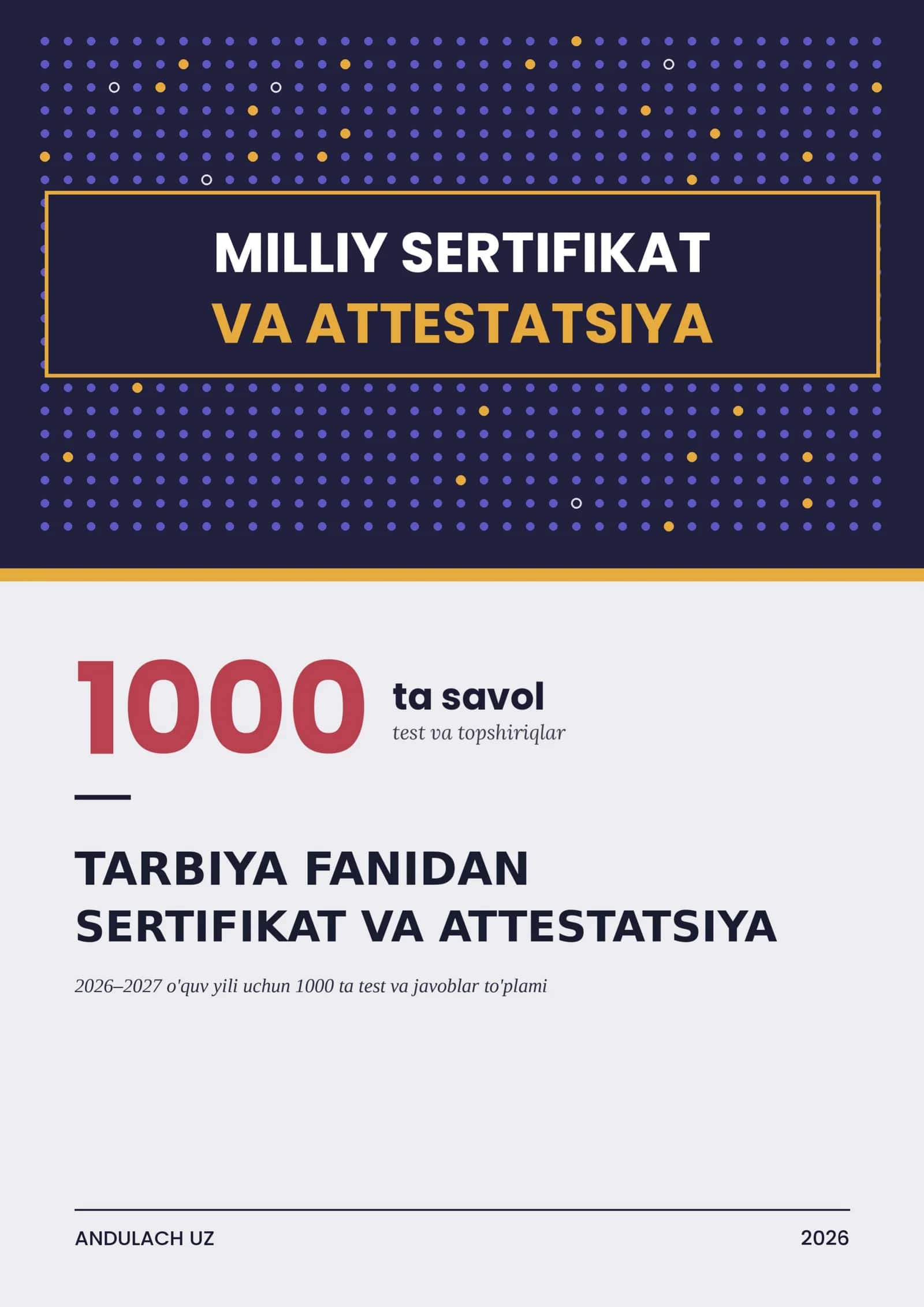 TARBIYA FANI: MILLIY SERTIFIKAT VA ATTESTATSIYA TESTLARI VA JAVOBLARI. 2026 1