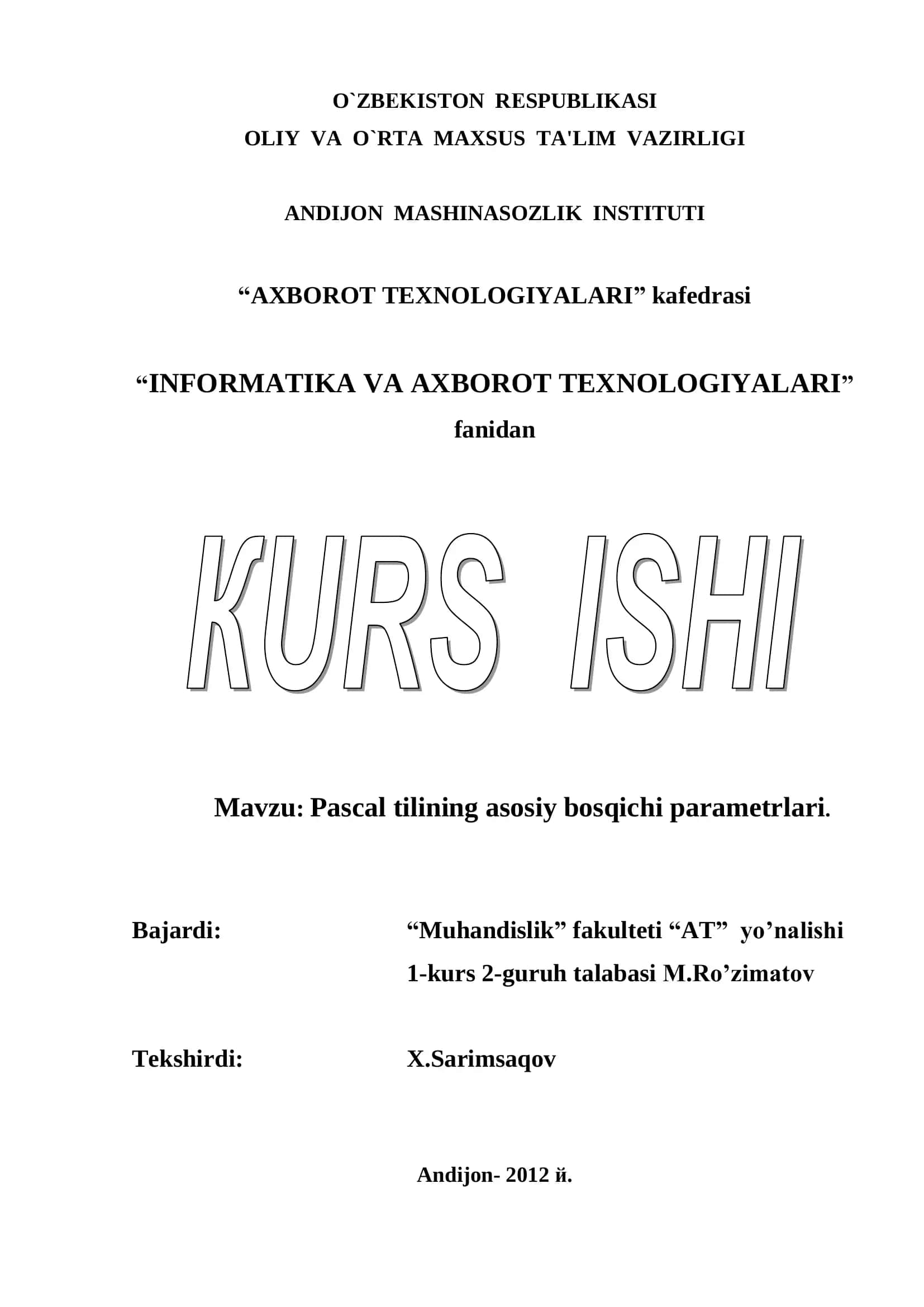 INFORMATIKA VA AXBOROT TEXNOLOGIYALARI 1