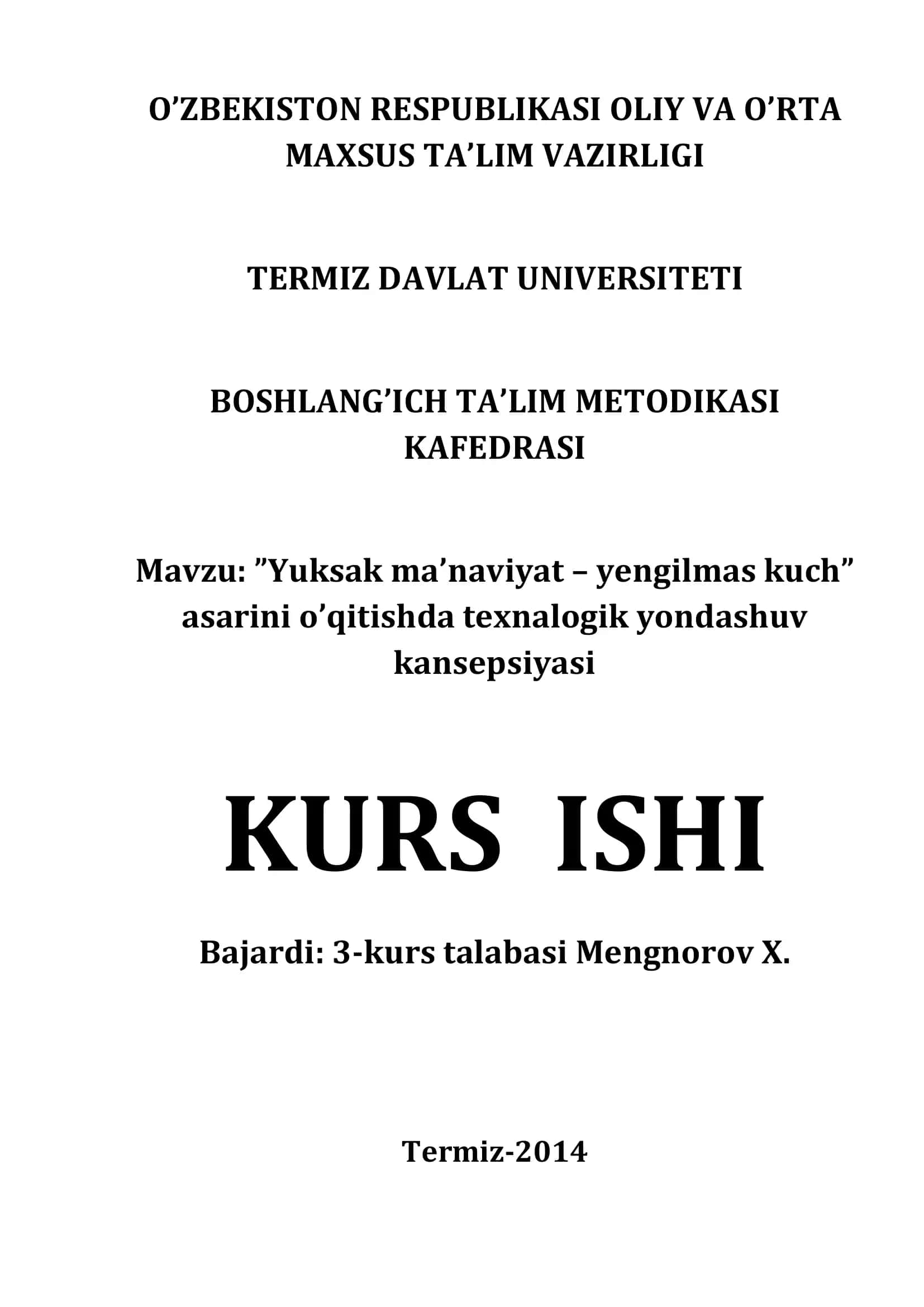 Yuksak ma’naviyat – yengilmas kuch 1