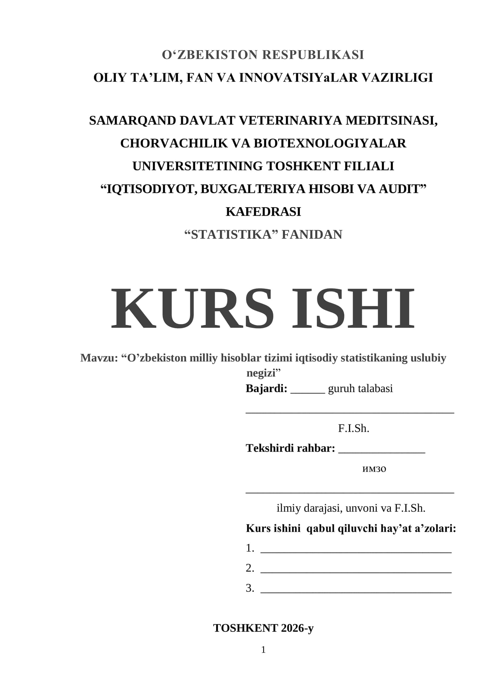 O'zbekiston milliy hisoblar tizimi iqtisodiy statistikaning uslubiy negizi 1