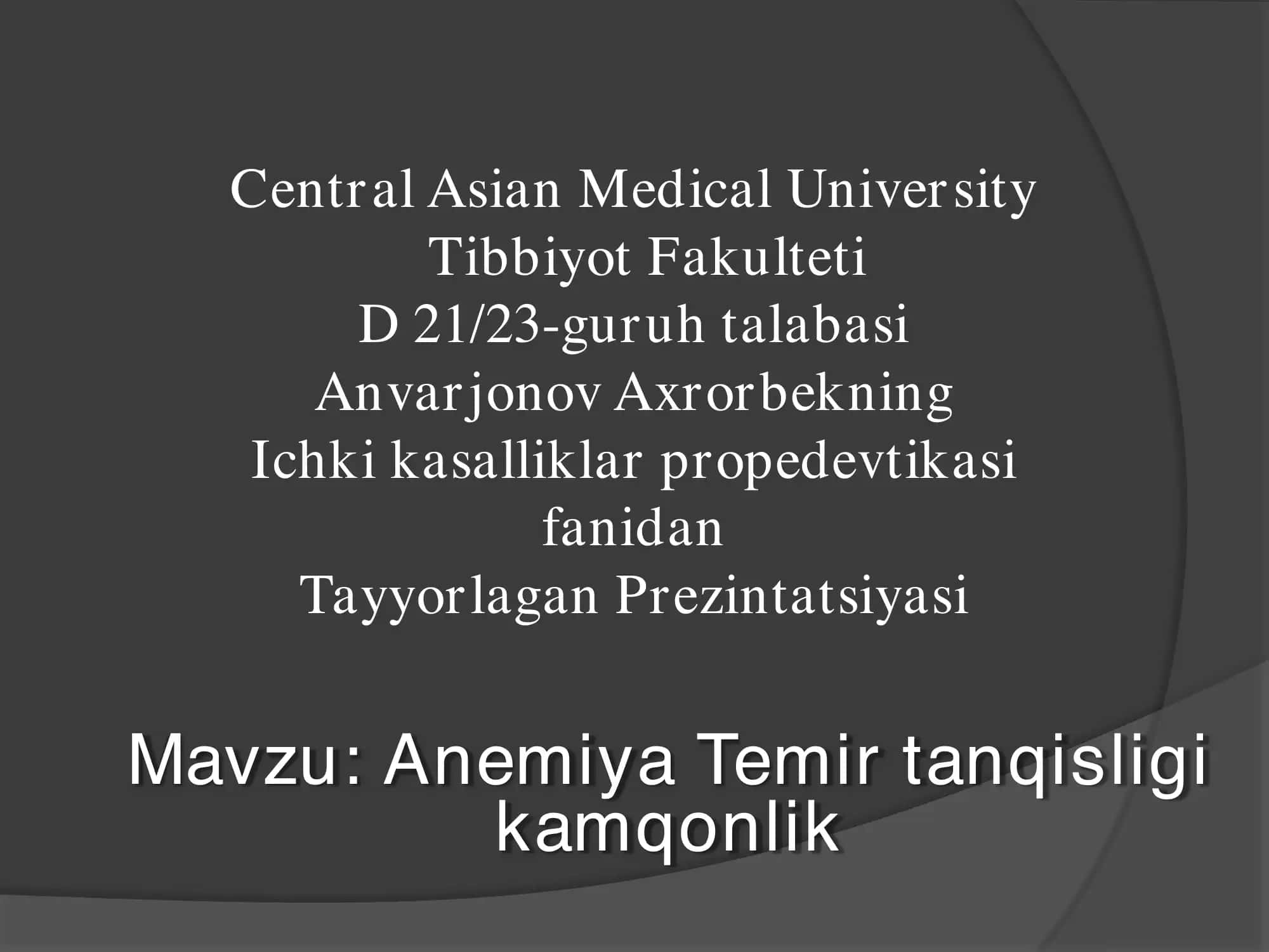 Anemiya Temir tanqisligi kamqonlik 1