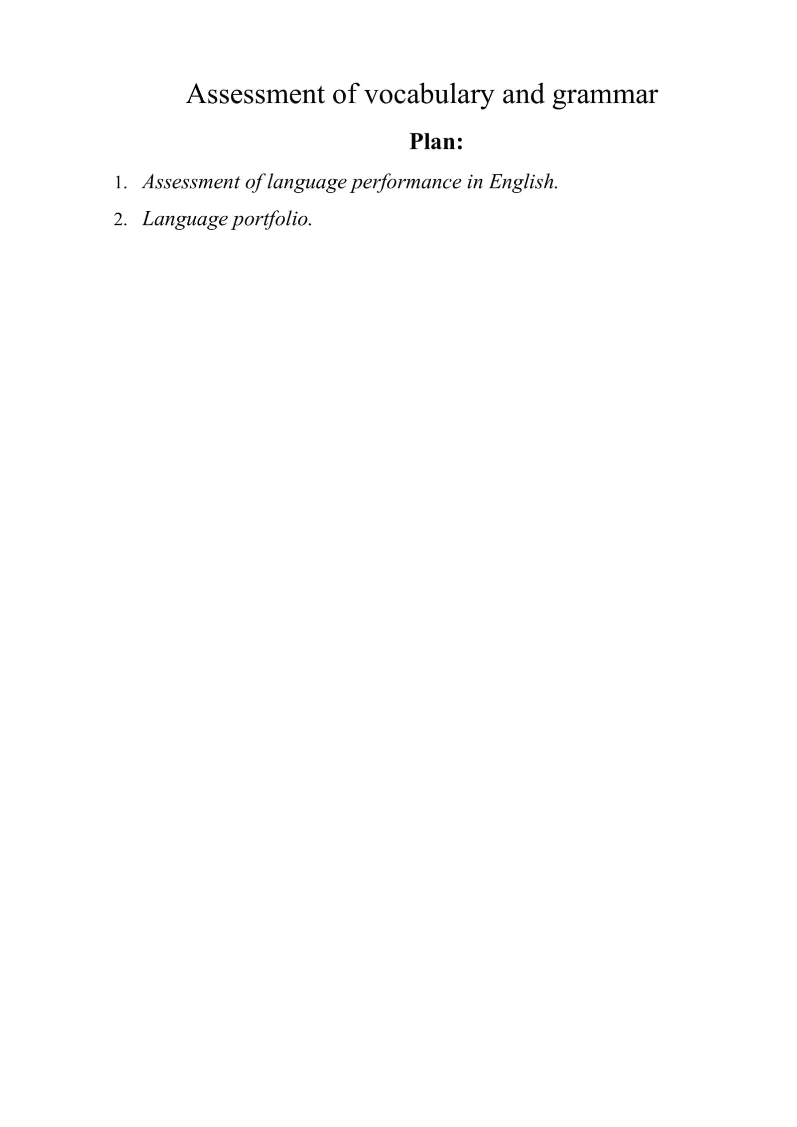 Assessment of vocabulary and grammar 1