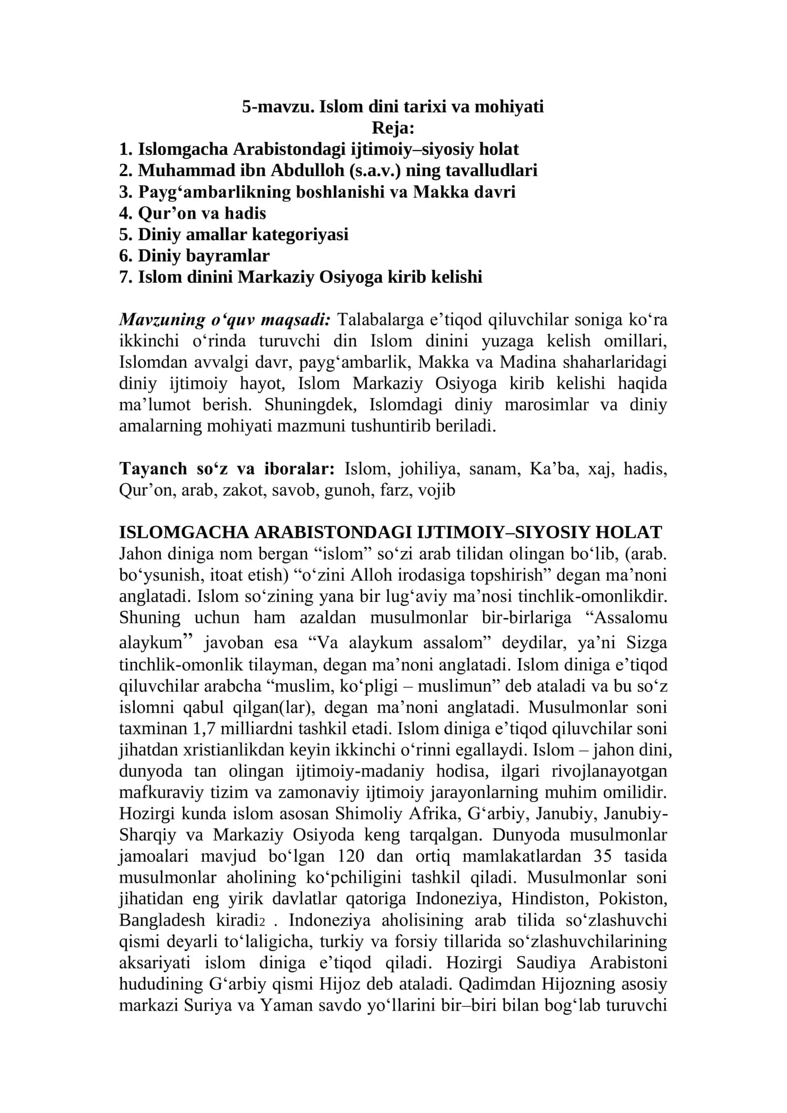 5-mavzu. Islom dini tarixi va mohiyati 1