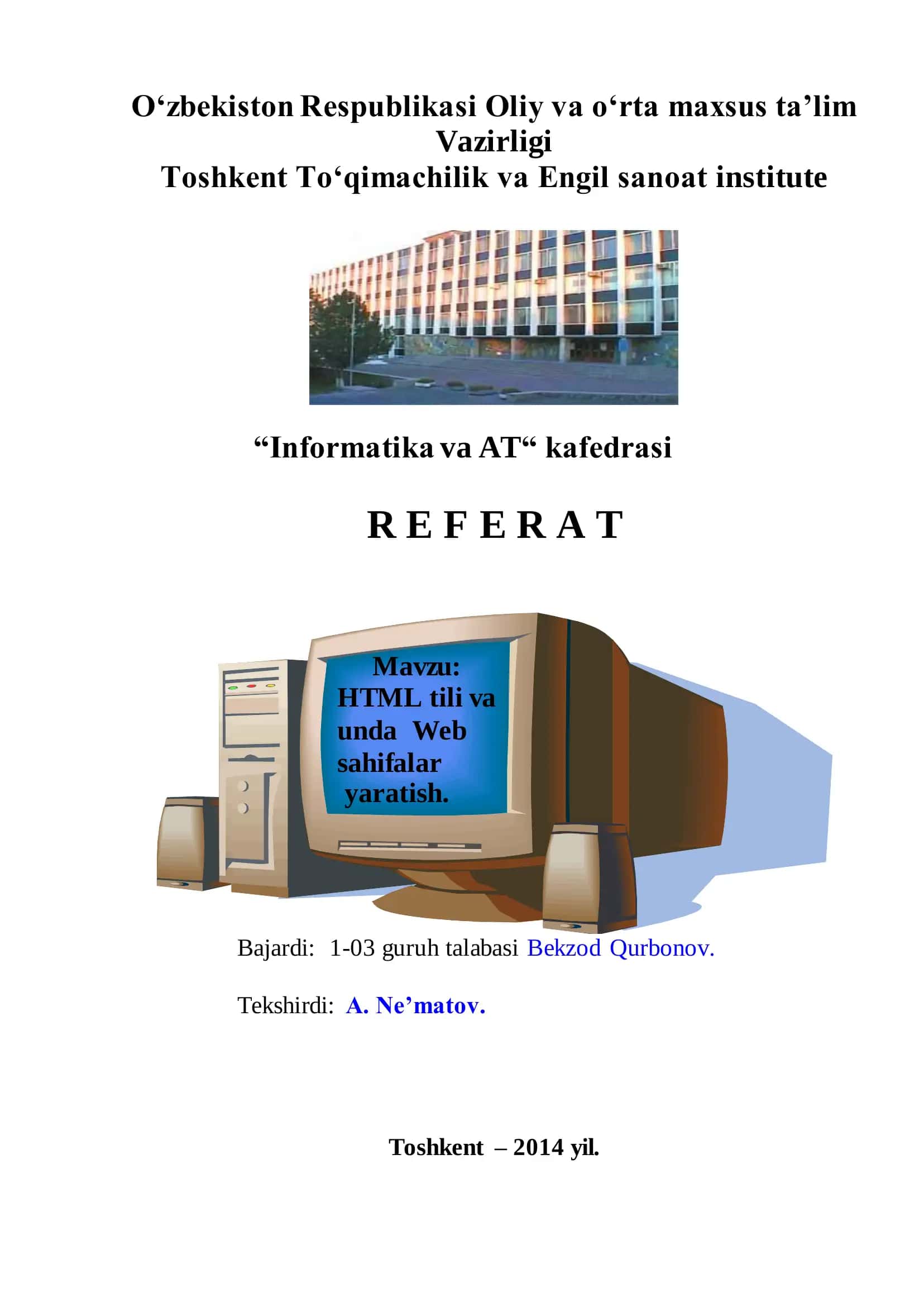 HTML tili va unda Web sahifalar yaratish 1