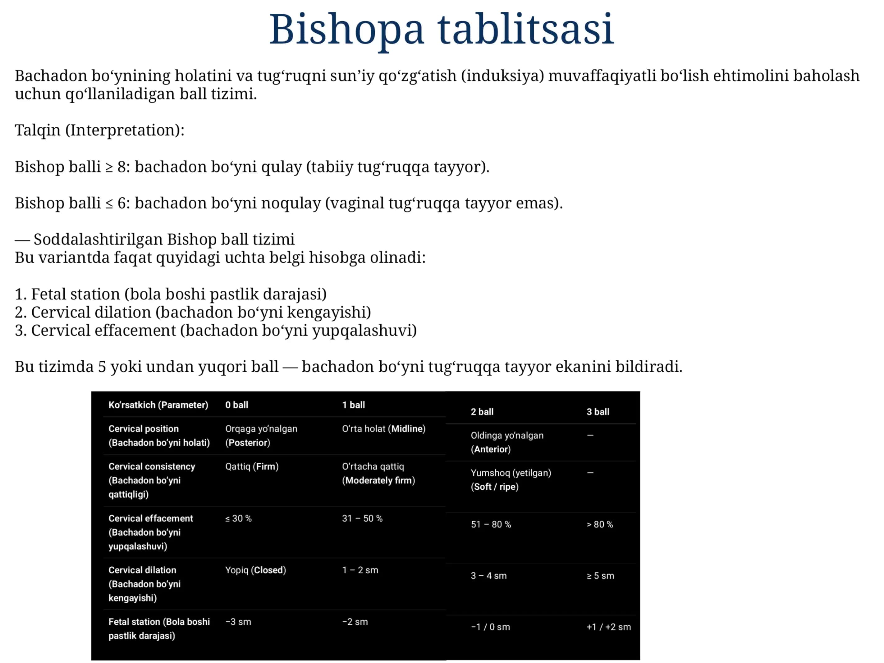 Bishopa tablitsasi hayz sikli 1