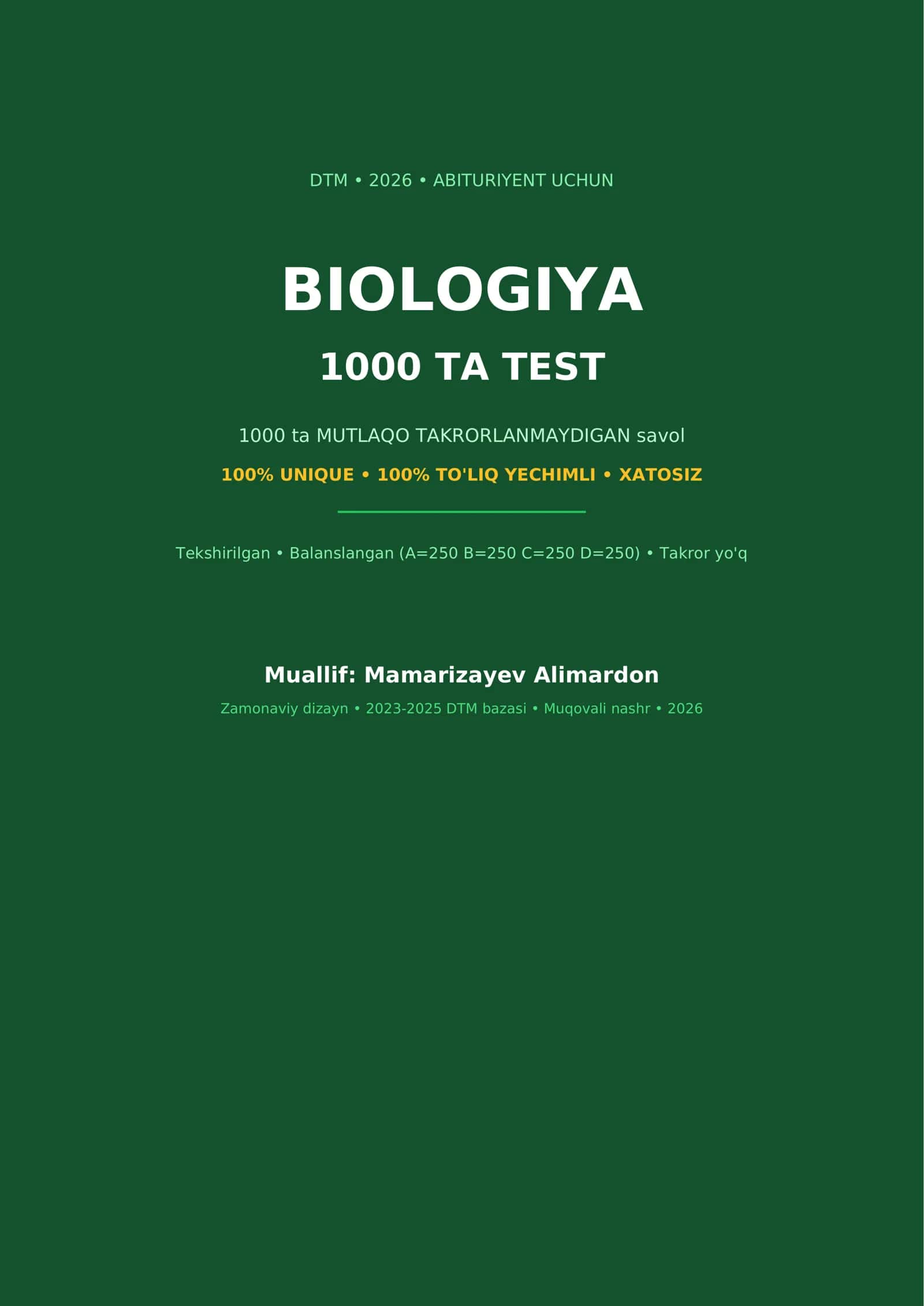 DTM Biologiyadan 1000 ta testlar jamlanmasi 1