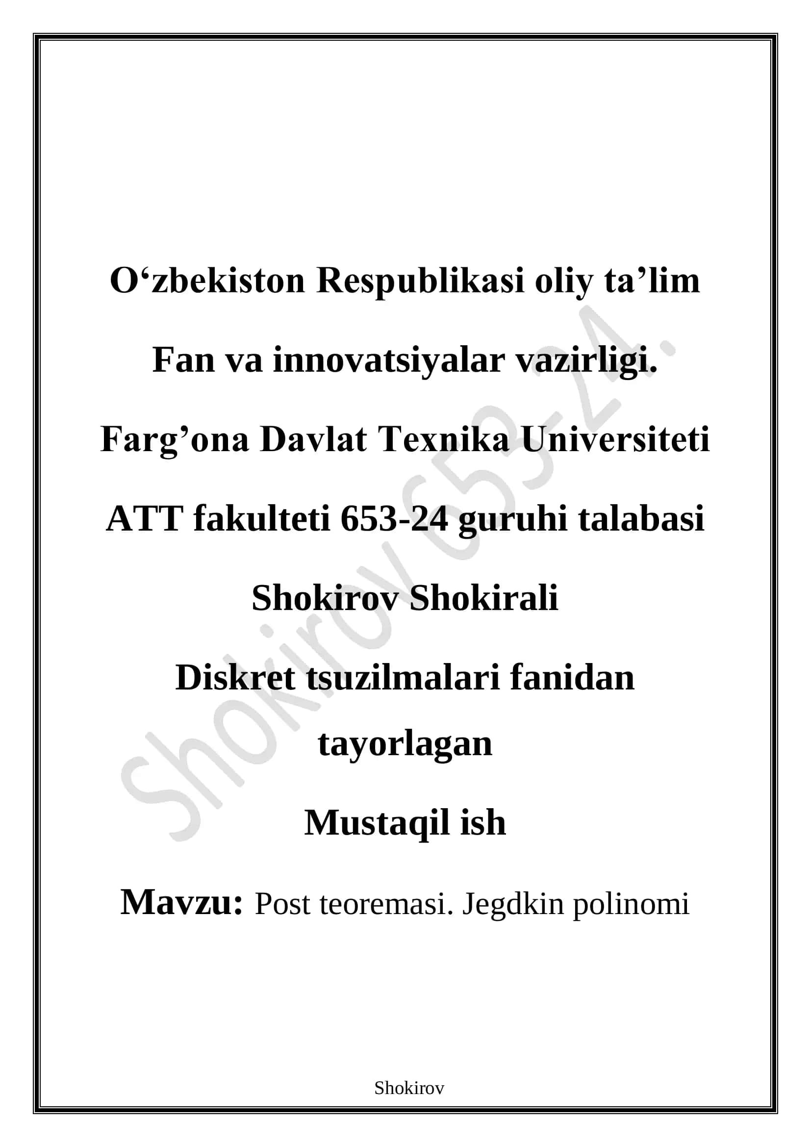 Diskret tsuzilmalari fanidan 1