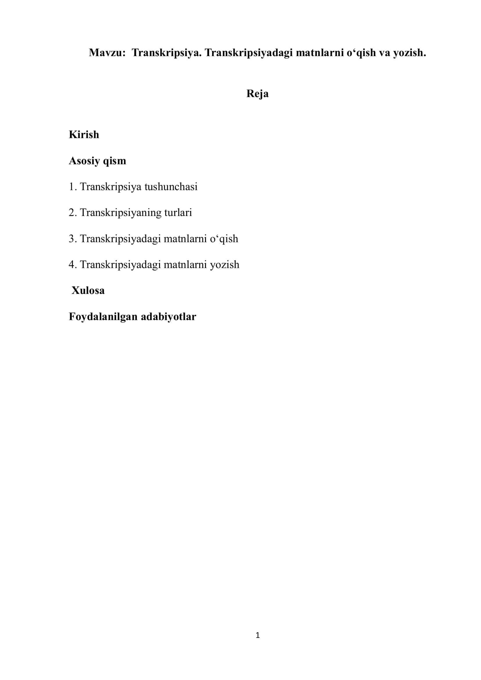 Transkripsiya. Transkripsiyaning turlari 1