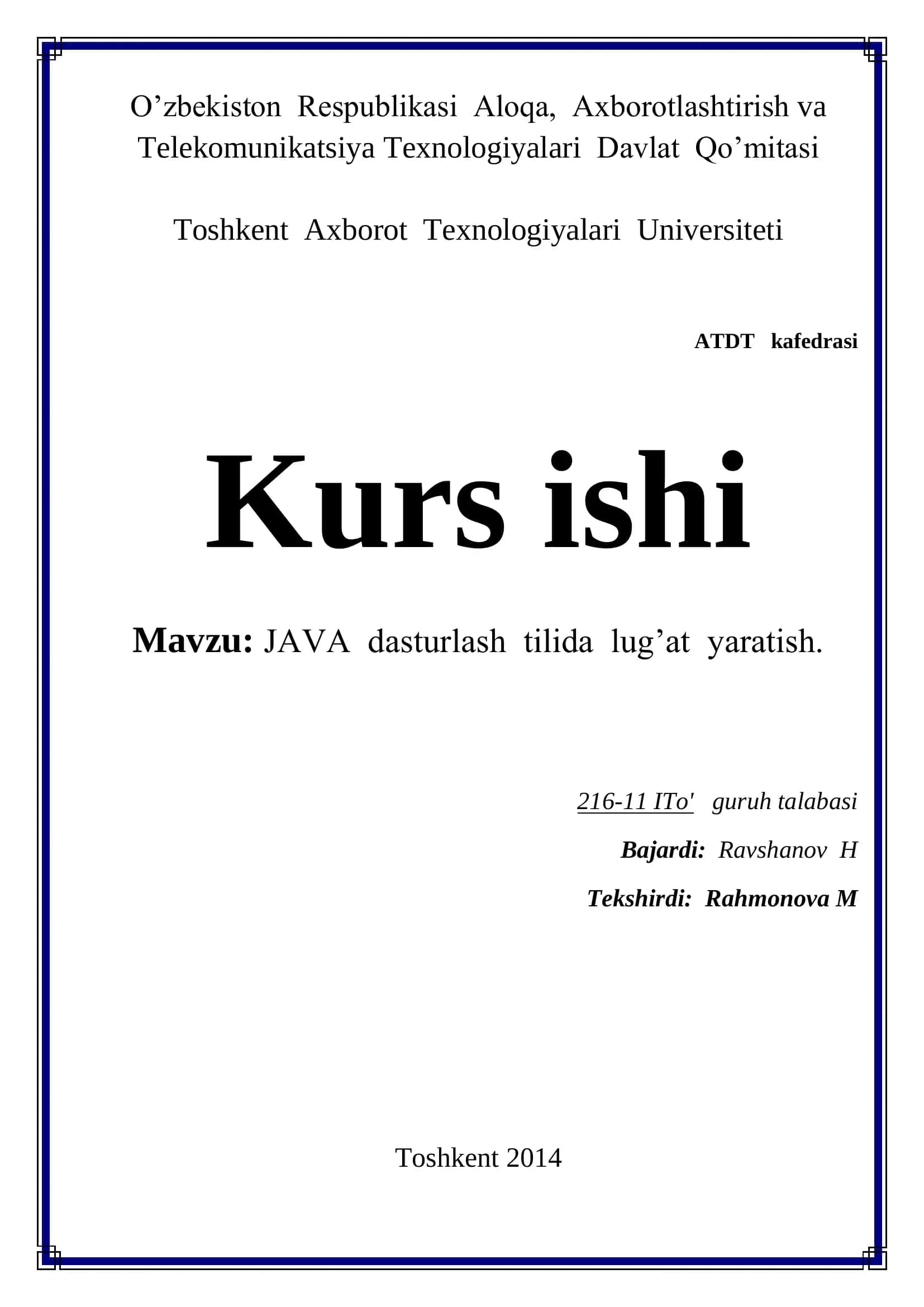 JAVA dasturlash tilida lug‟at yaratish 1