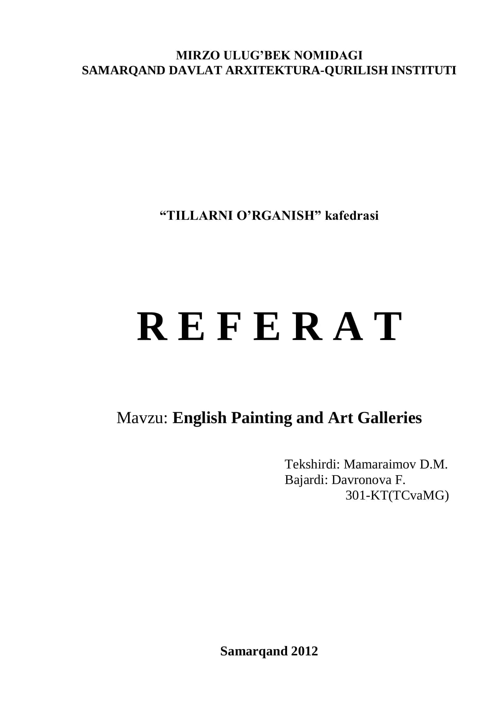 ENGLISH PAINTING AND ART GALLERIES 1
