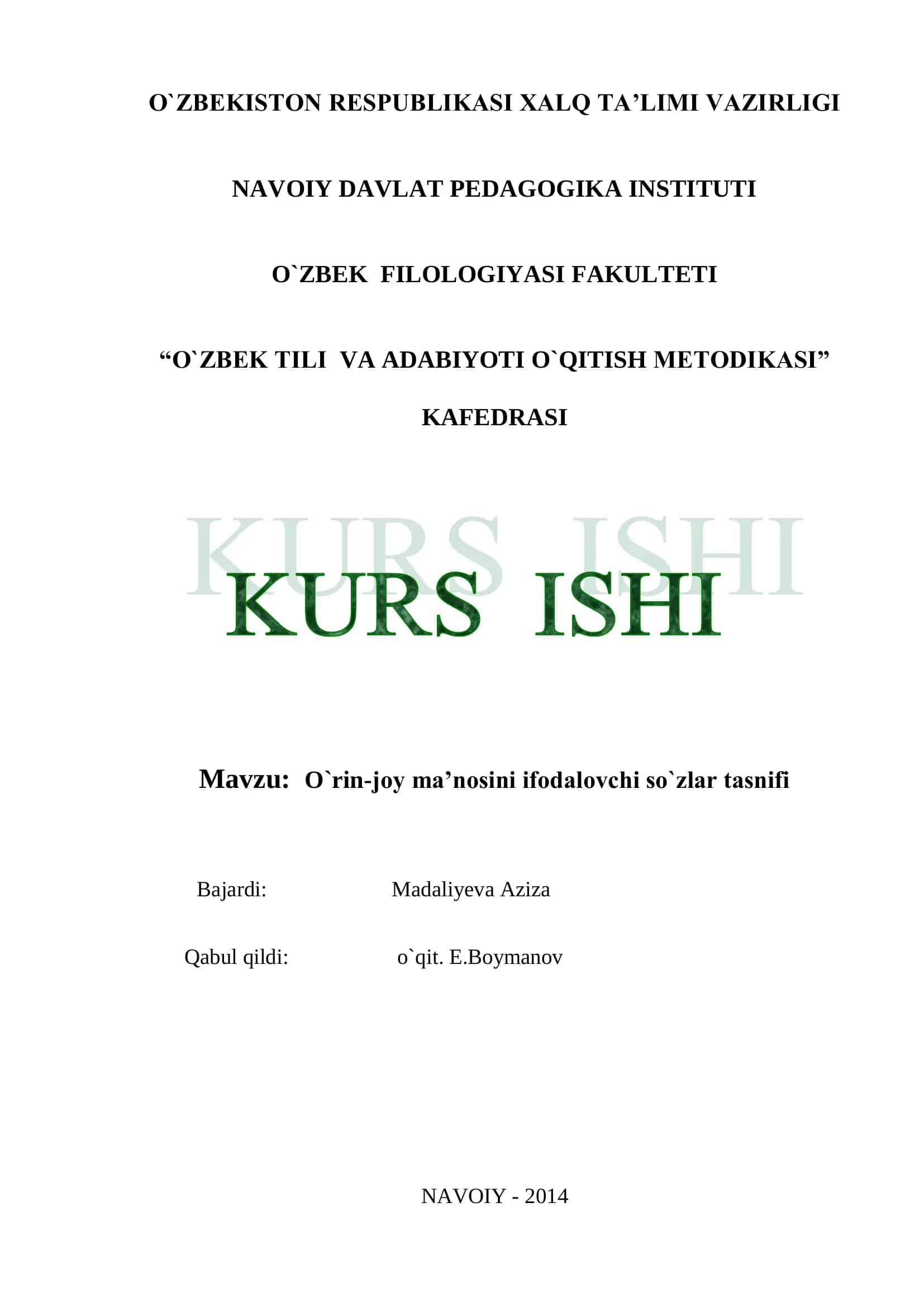 O`rin-joy ma’nosini ifodalovchi so`zlar tasnifi 1