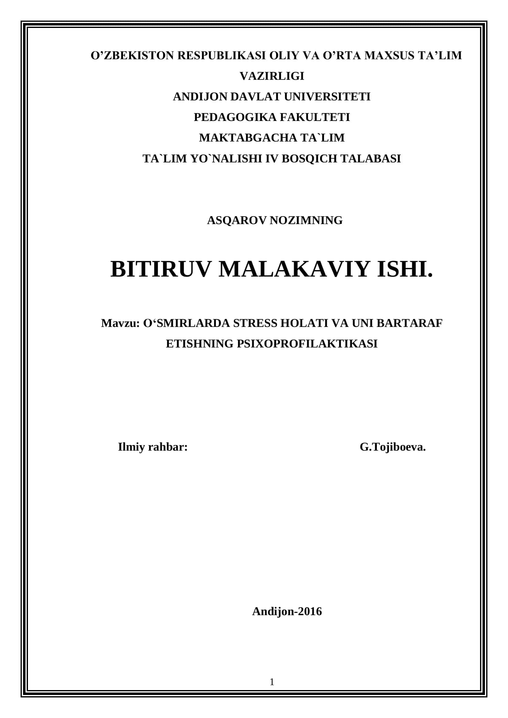 O‘SMIRLARDA STRESS HOLATI VA UNI BARTARAF ETISHNING PSIXOPROFILAKTIKASI 1