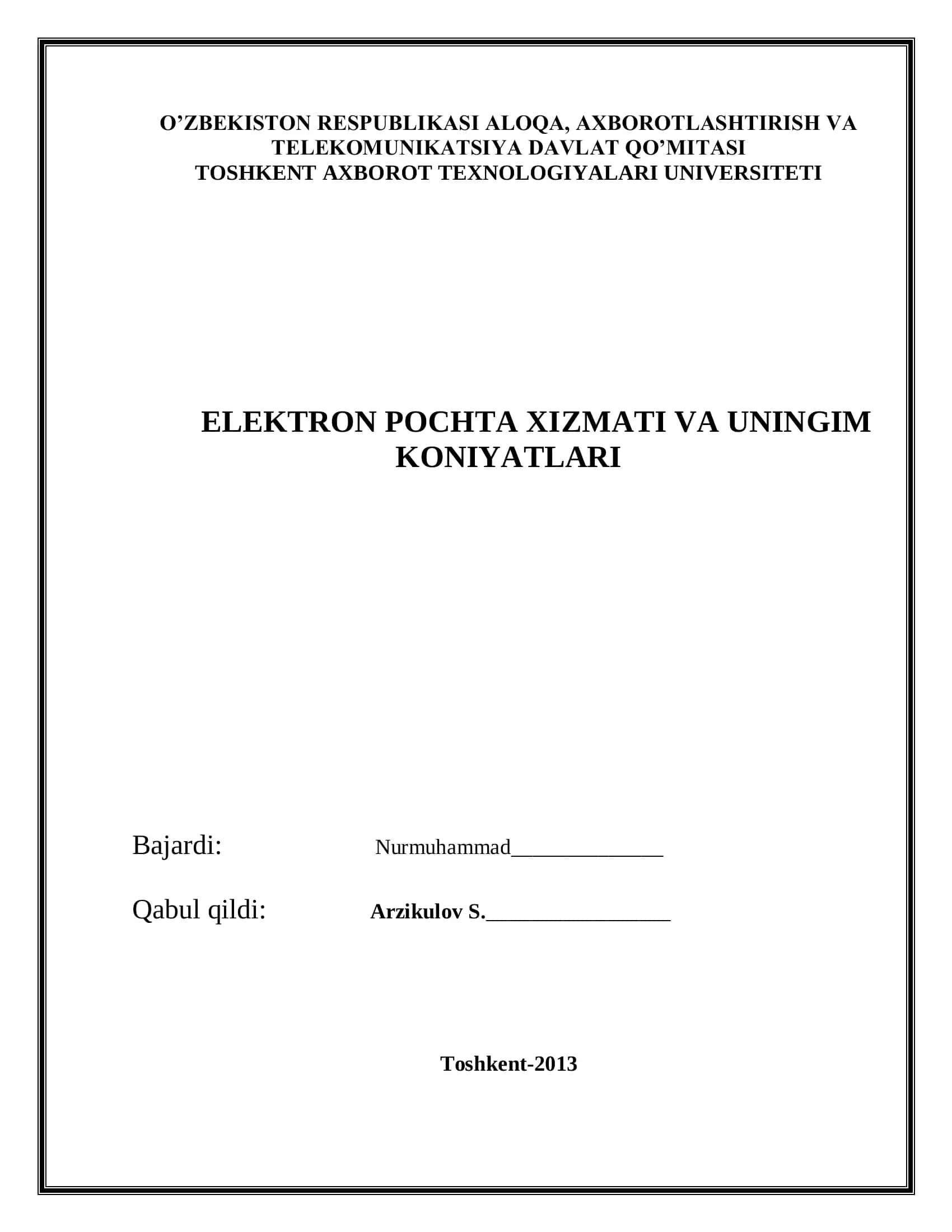 ELEKTRON POCHTA XIZMATI VA UNINGIM 1