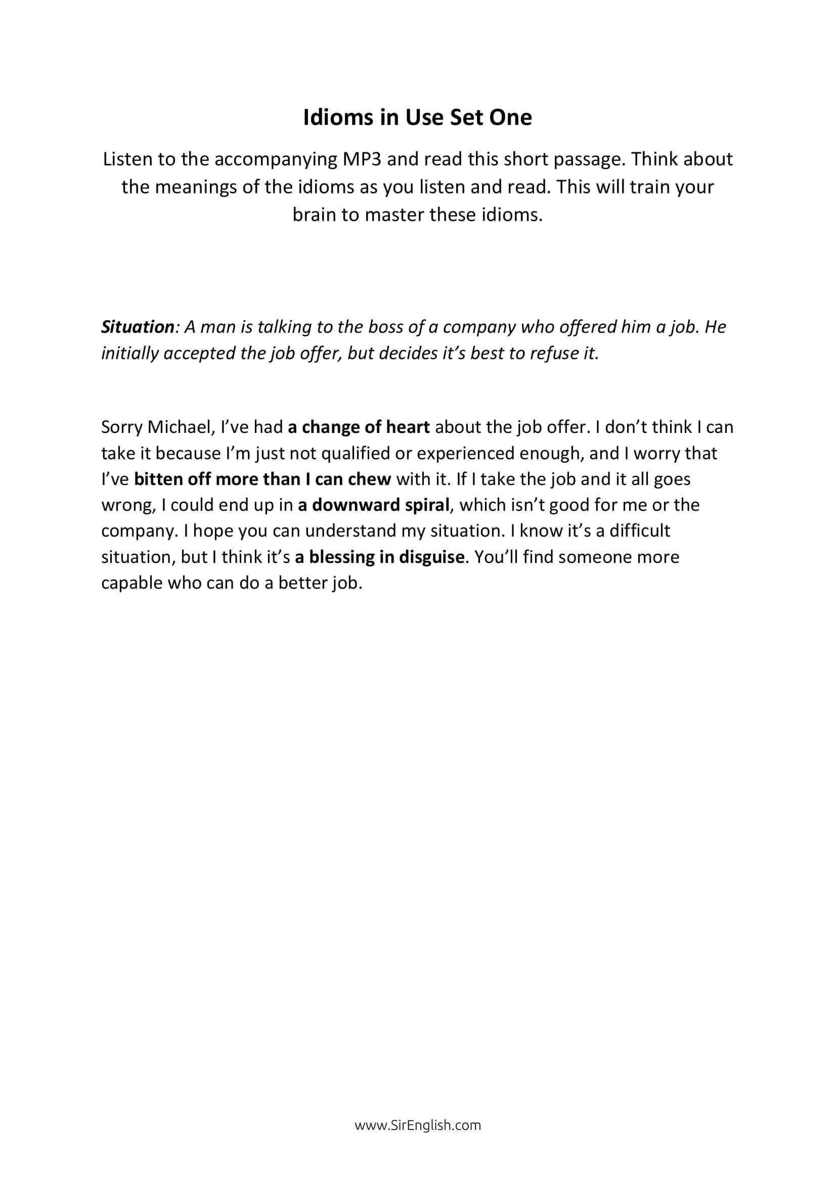 Idioms in Use Set One 1