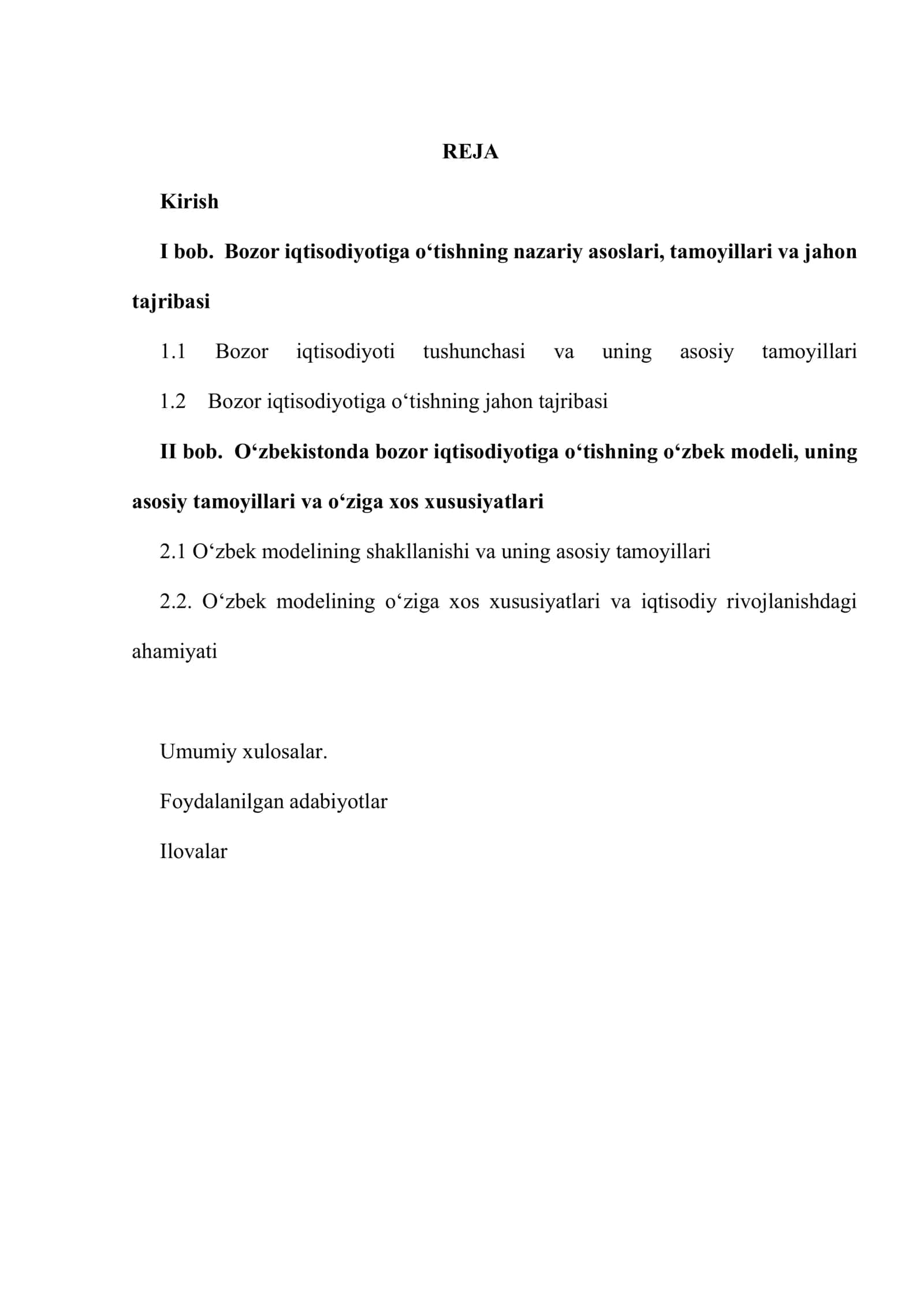 Bozor iqtisodiyotiga o'tishning o'zbek modeli 1
