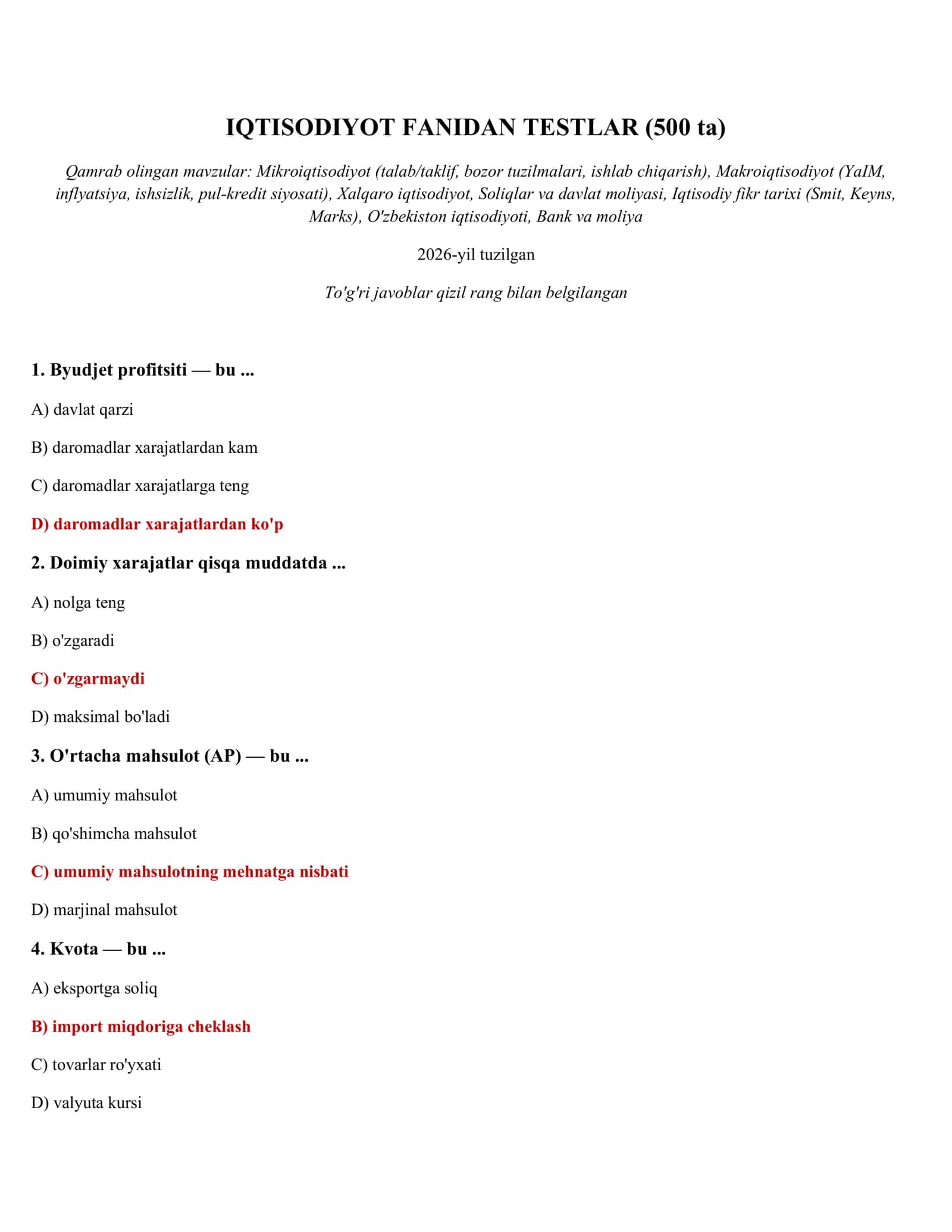 IQTISODIYOT FANIDAN TESTLAR (500 ta) 1