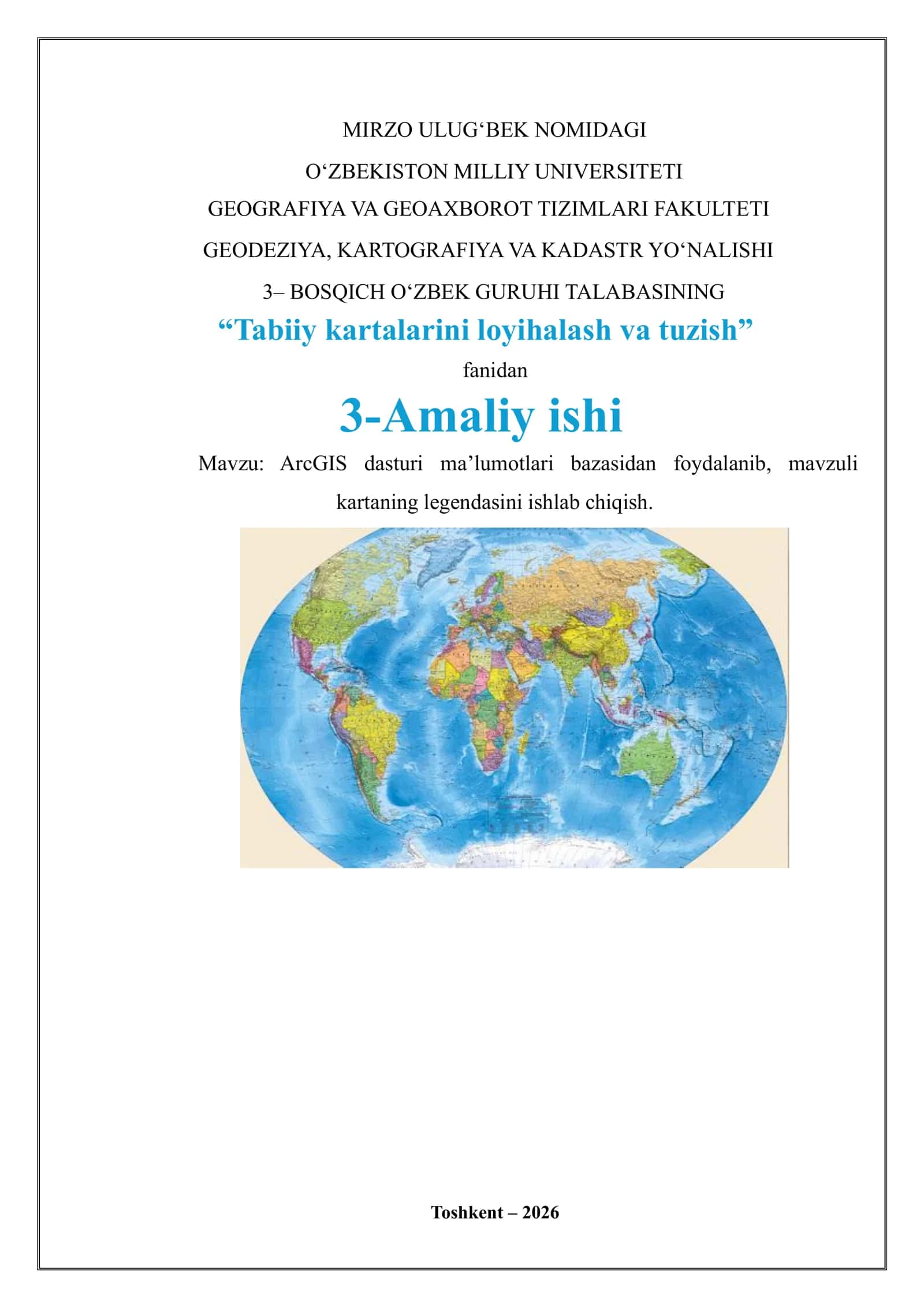 ArcGIS dasturi ma’lumotlari bazasidan foydalanib, mavzuli kartaning legendasini ishlab chiqish 1