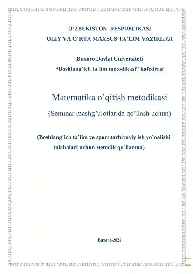 Matematika o’qitish metodikasi
