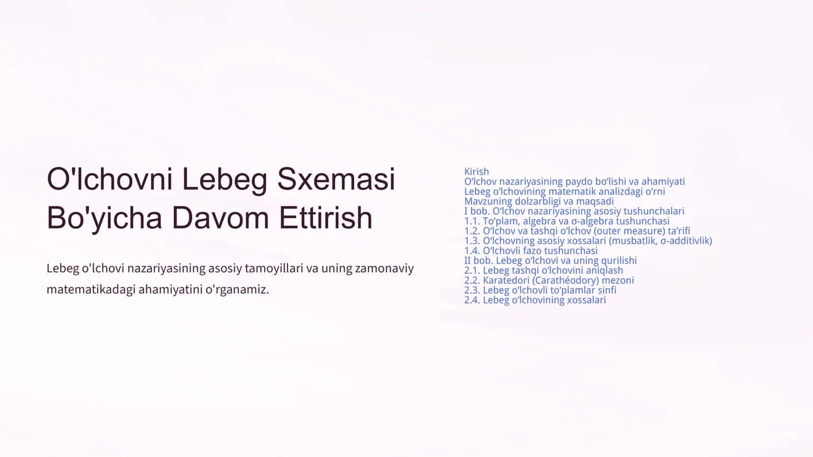 O'lchovni Lebeg Sxemasi Bo'yicha Davom Ettirish 1