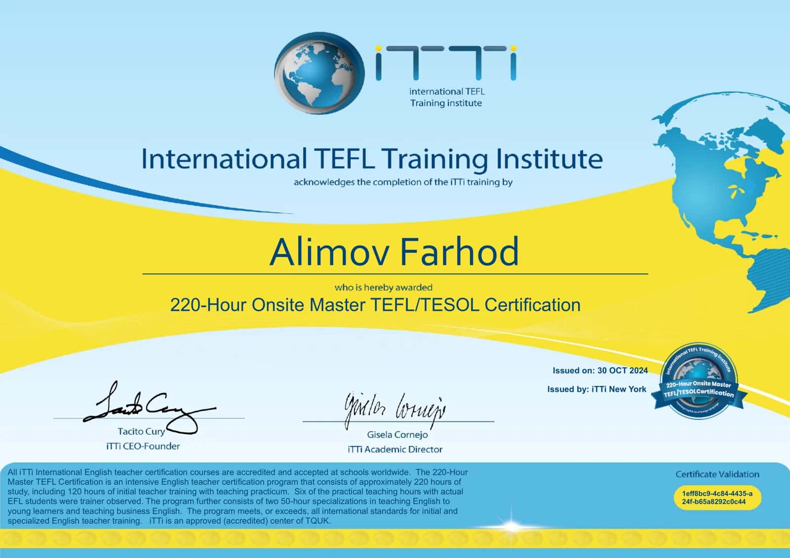 220-Hour Onsite Master TEFL/TESOL Certiﬁcation 1