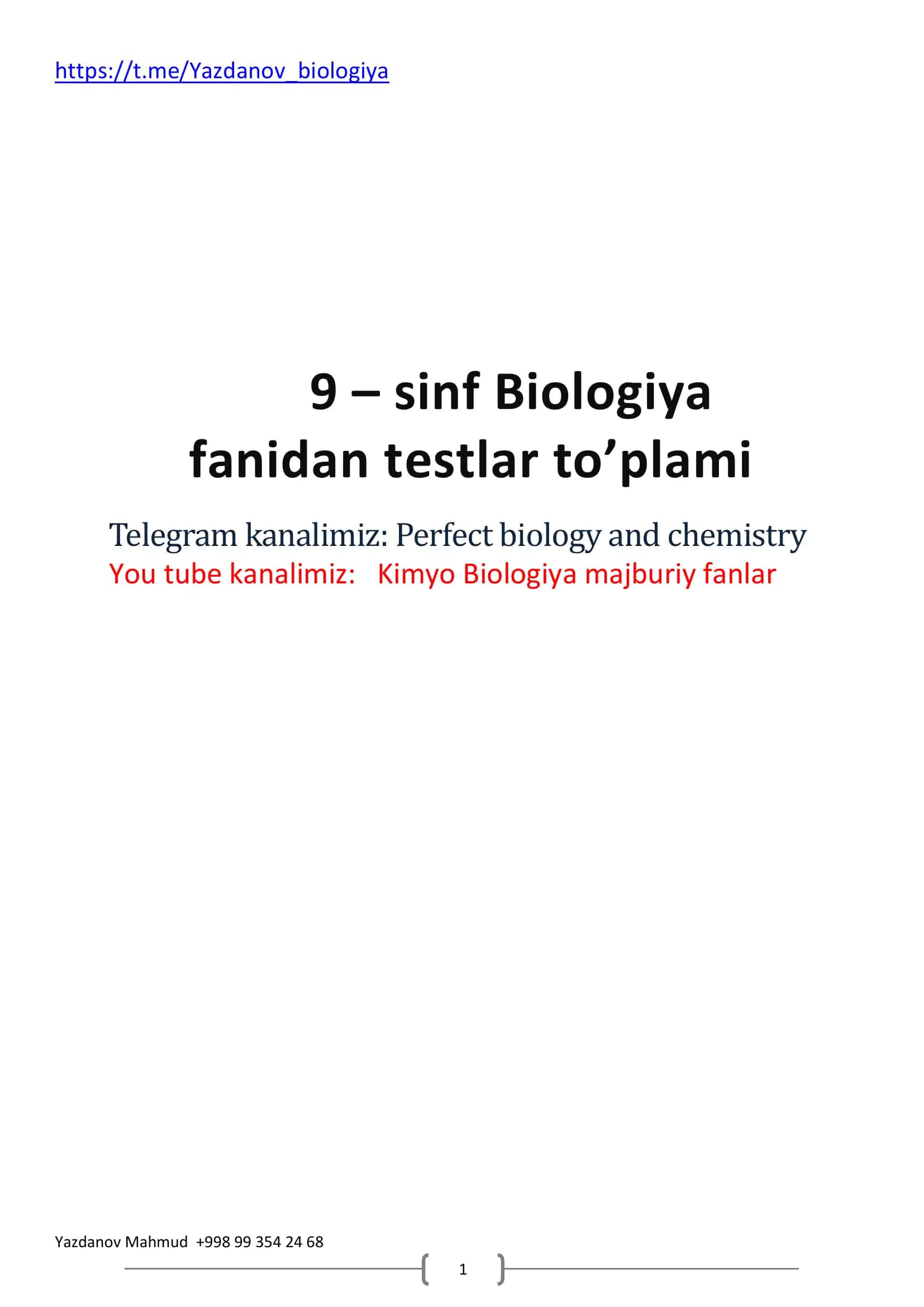 9 sinf biologiyadan mavzulashtirilgan test baza 1