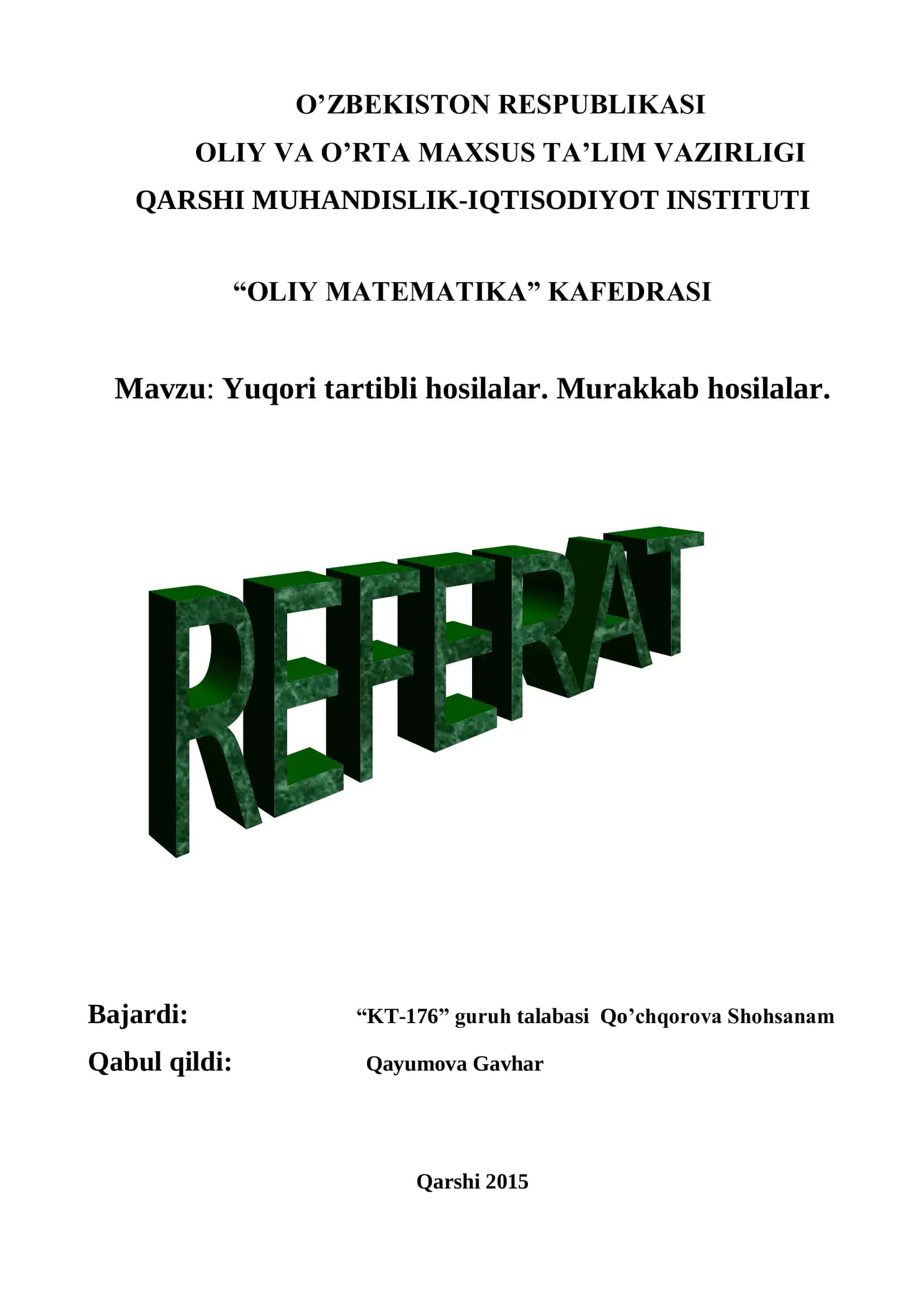 Yuqori tartibli hosilalar 1