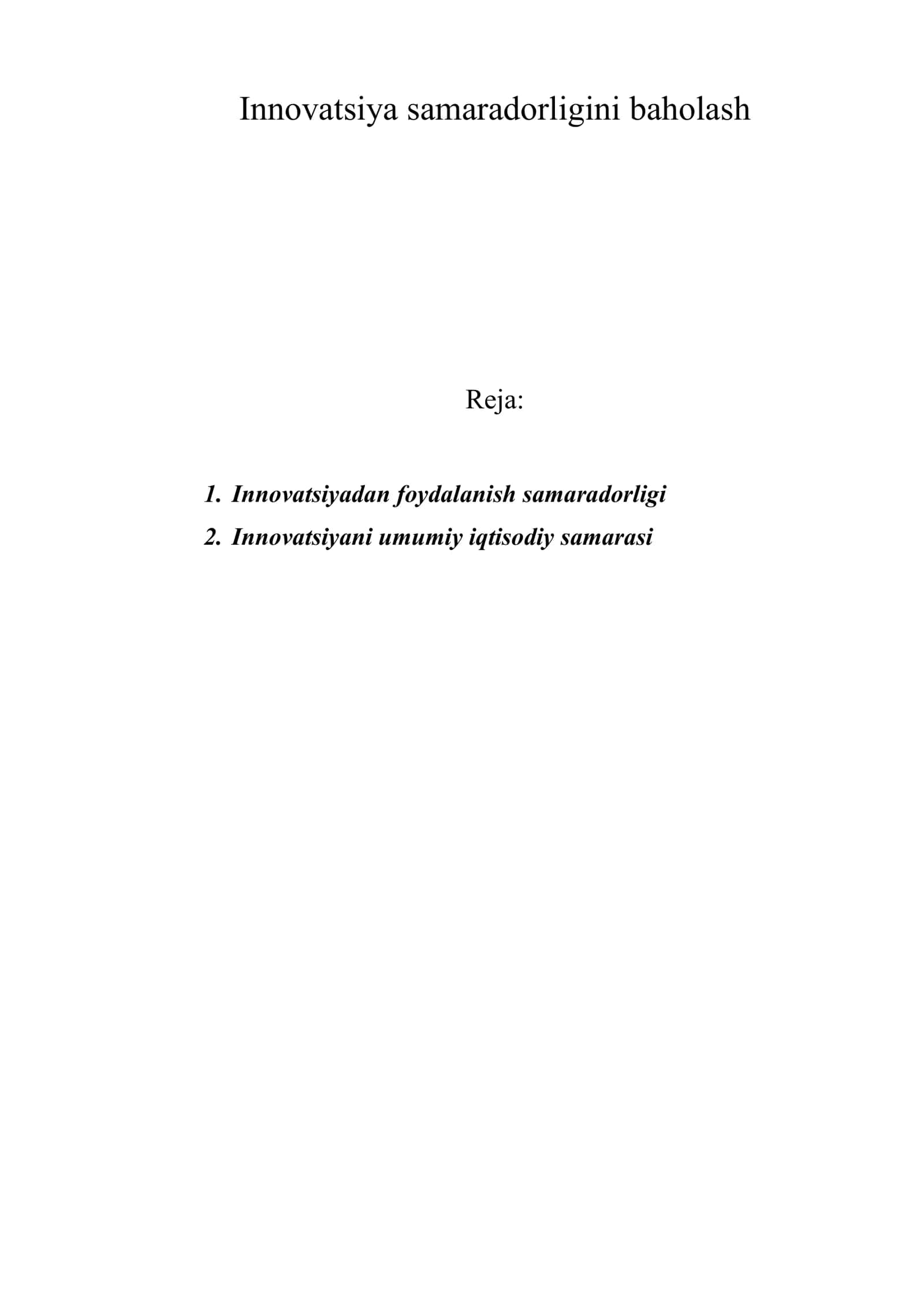 Innovatsiya samaradorligini baholash 1