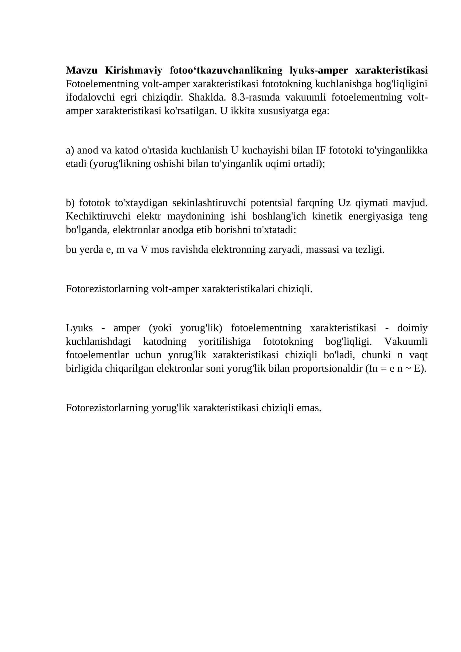 Lyuks-amper xarakteristikasi 1