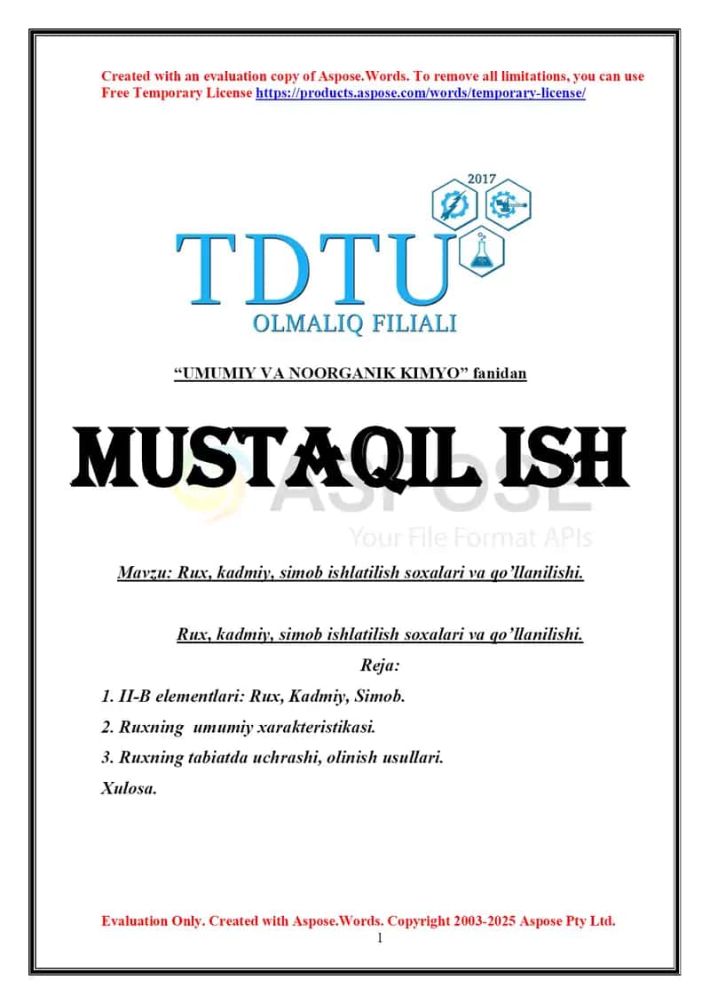 Rux, kadmiy, simob ishlatilish soxalari va qo’llanilishi 1