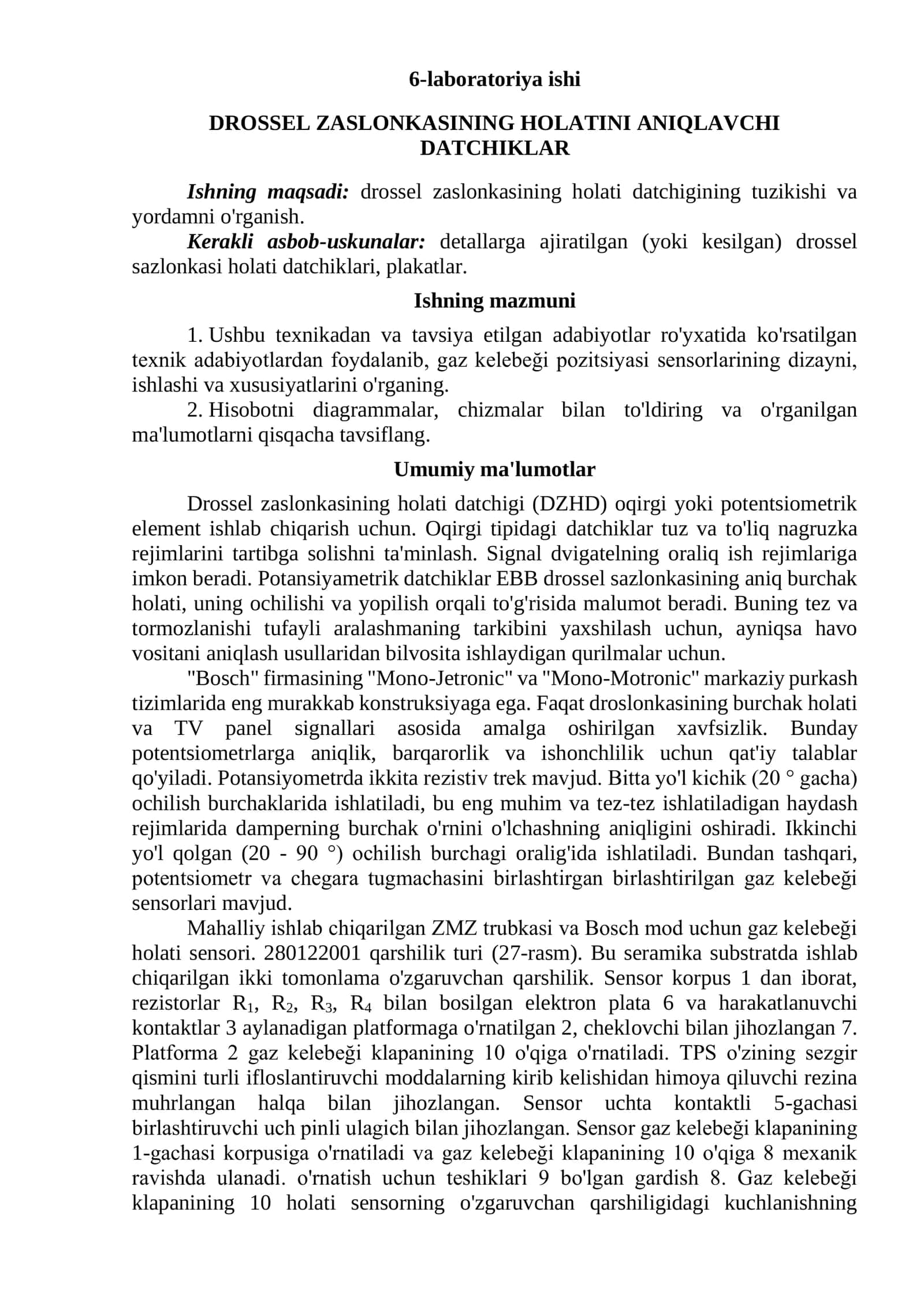 DROSSEL ZASLONKASINING HOLATINI ANIQLAVCHI DATCHIKLAR 1