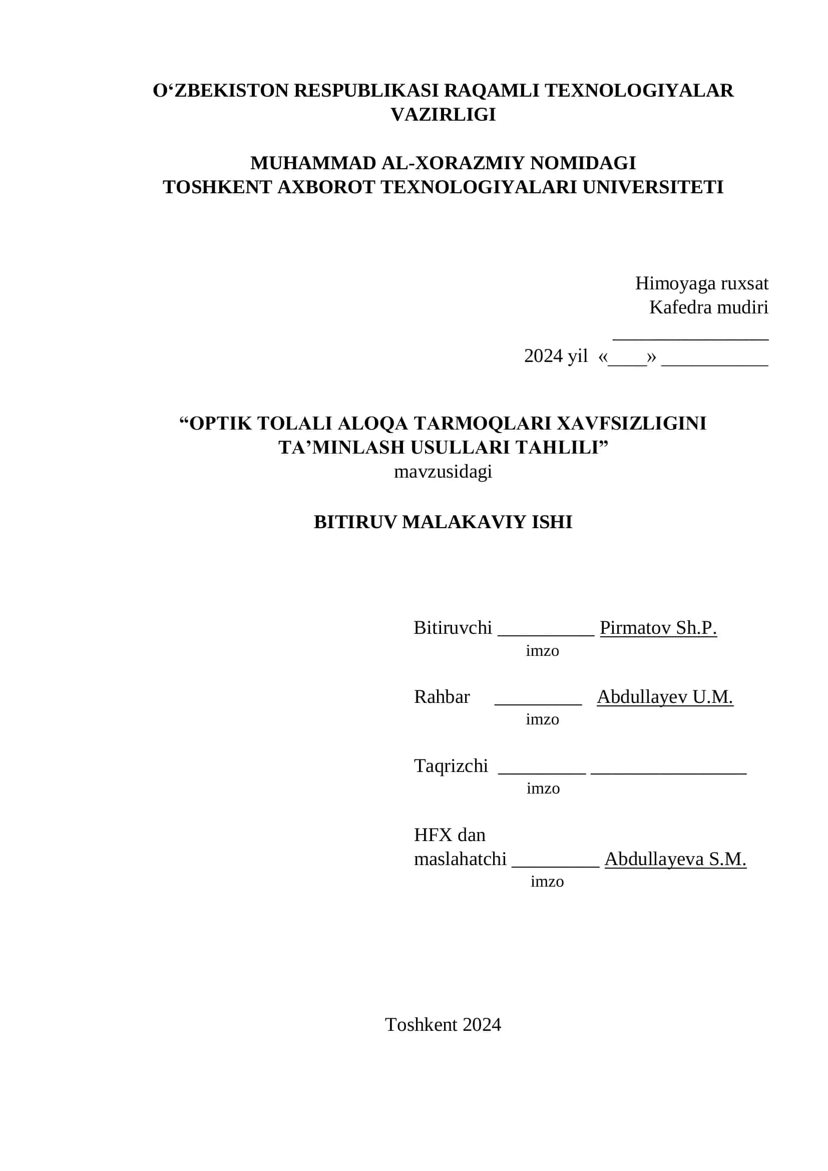 Optik Tolali Aloqa Tarmoqlari Xavfsizligini Ta'minlash Usullari Tahlili 1