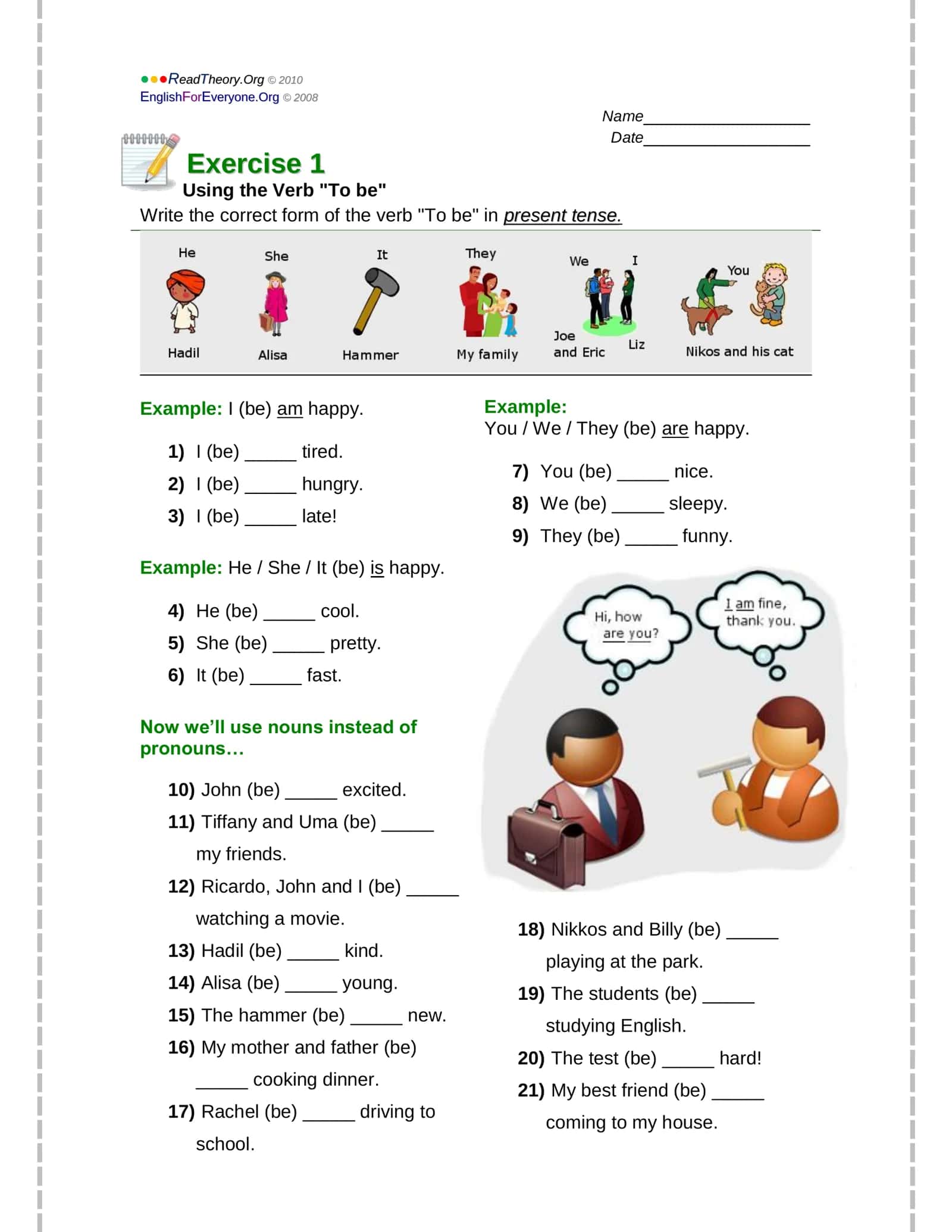 To be fe'li uchun tayyor worksheet 1