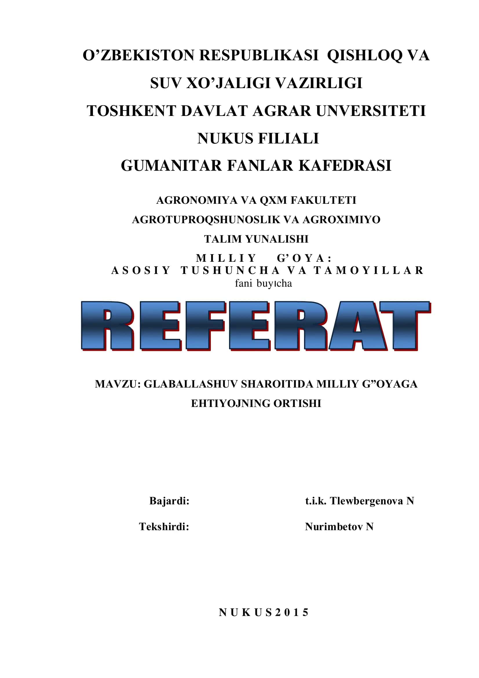 GLABALLASHUV SHAROITIDA MILLIY G”OYAGA EHTIYOJNING ORTISHI 1