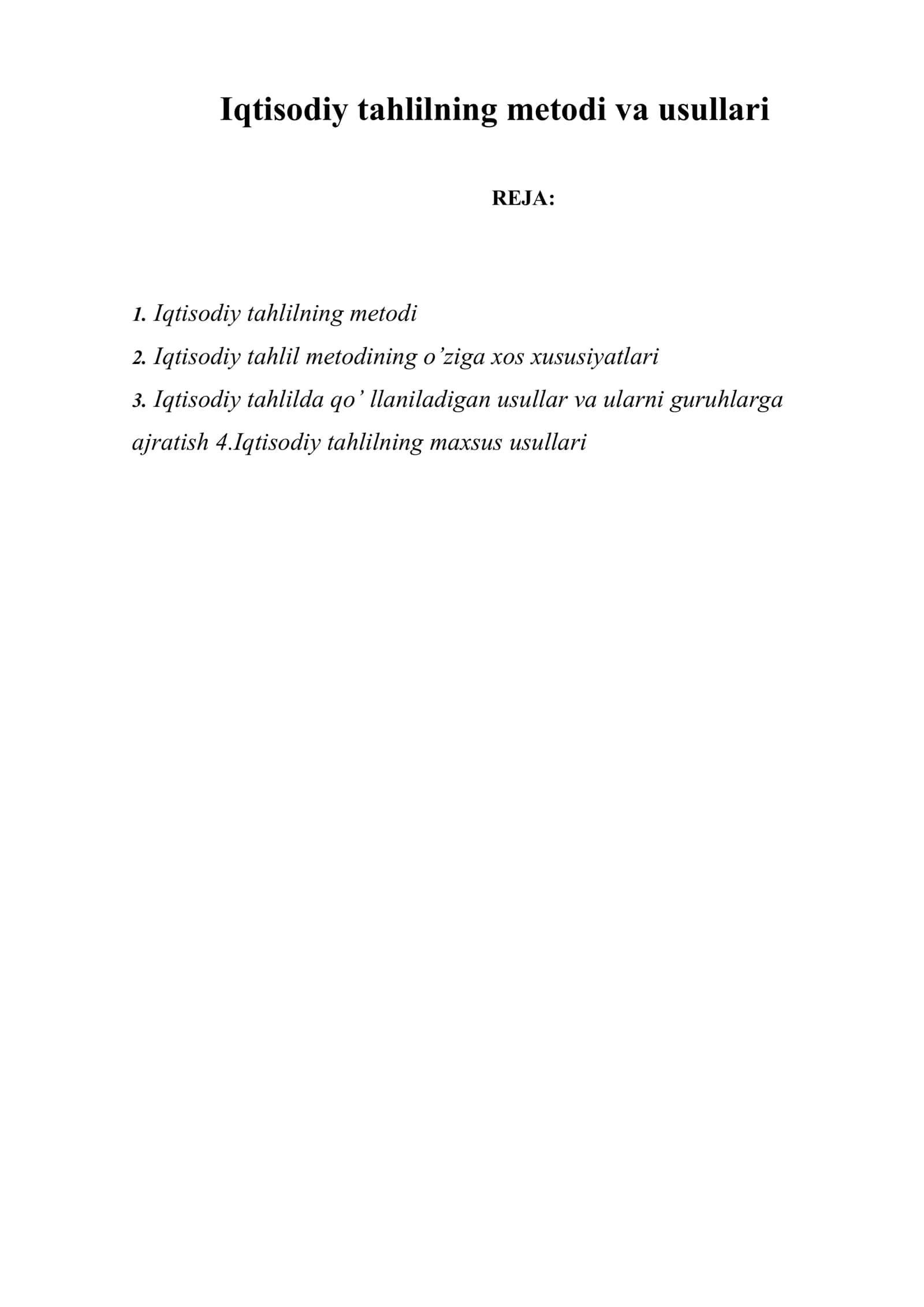 Iqtisodiy tahlilning metodi va usullari 1